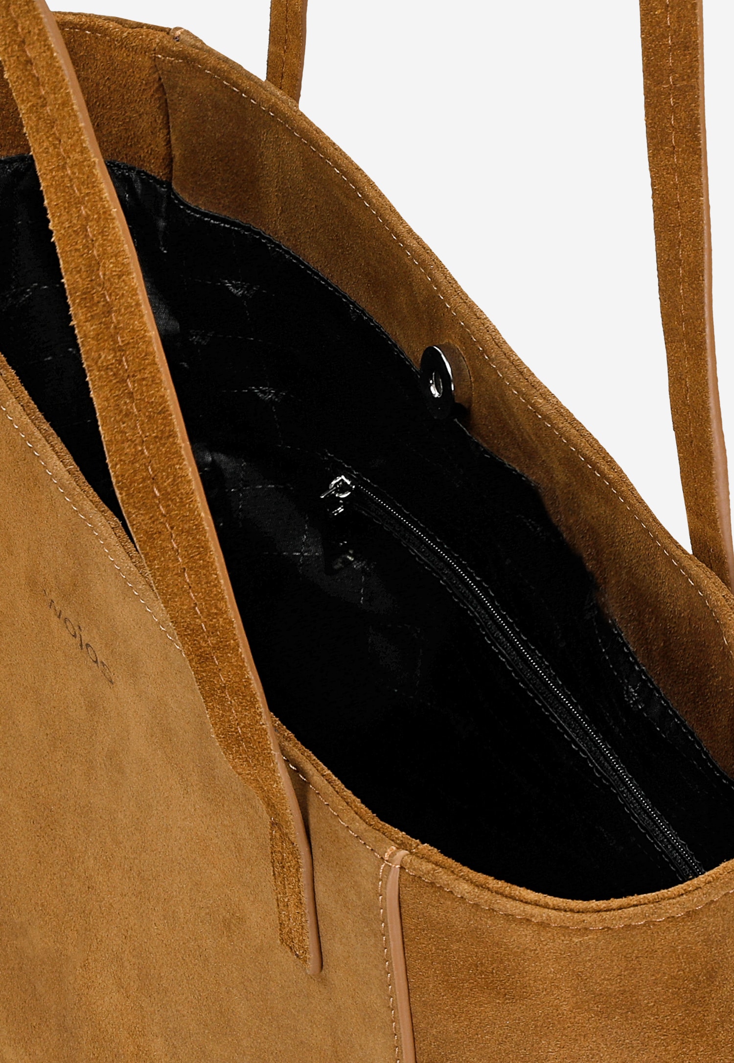 Duża shopperka damska z jasnobrązowej dwoiny welurowej