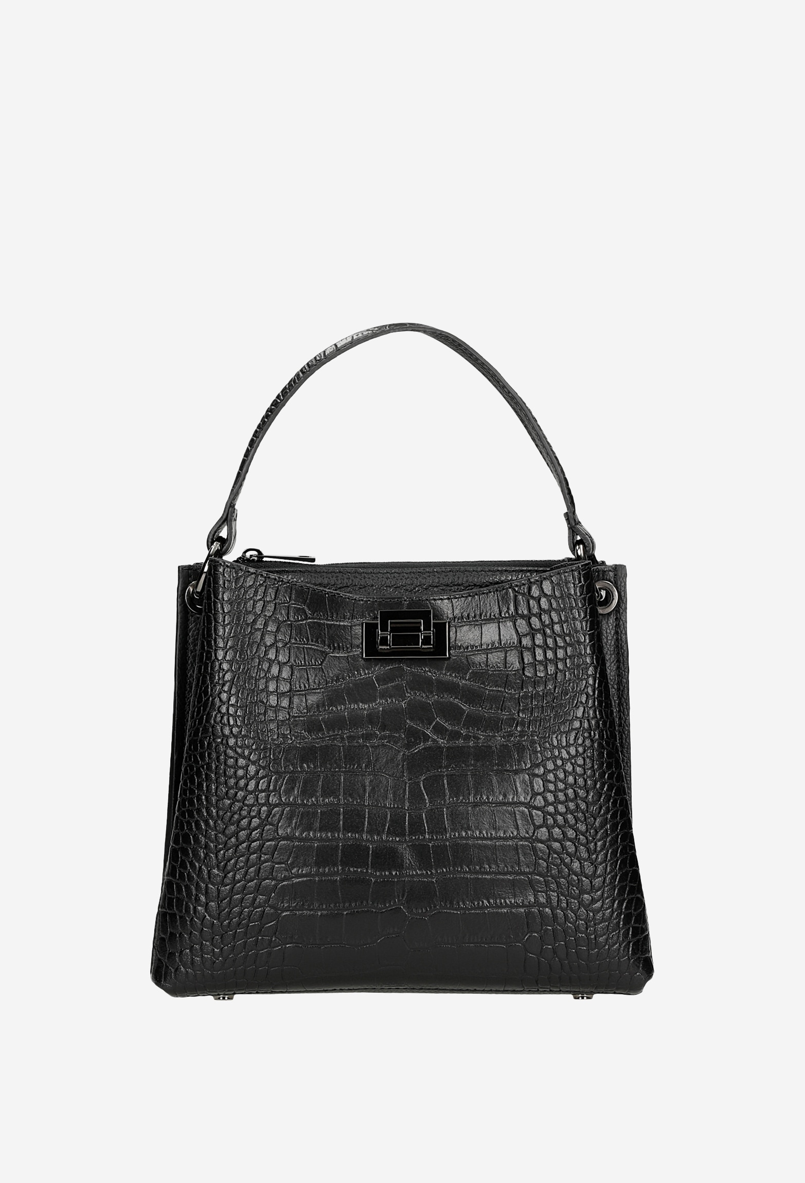 Czarna torebka damska z imitacją krokodylej skóry