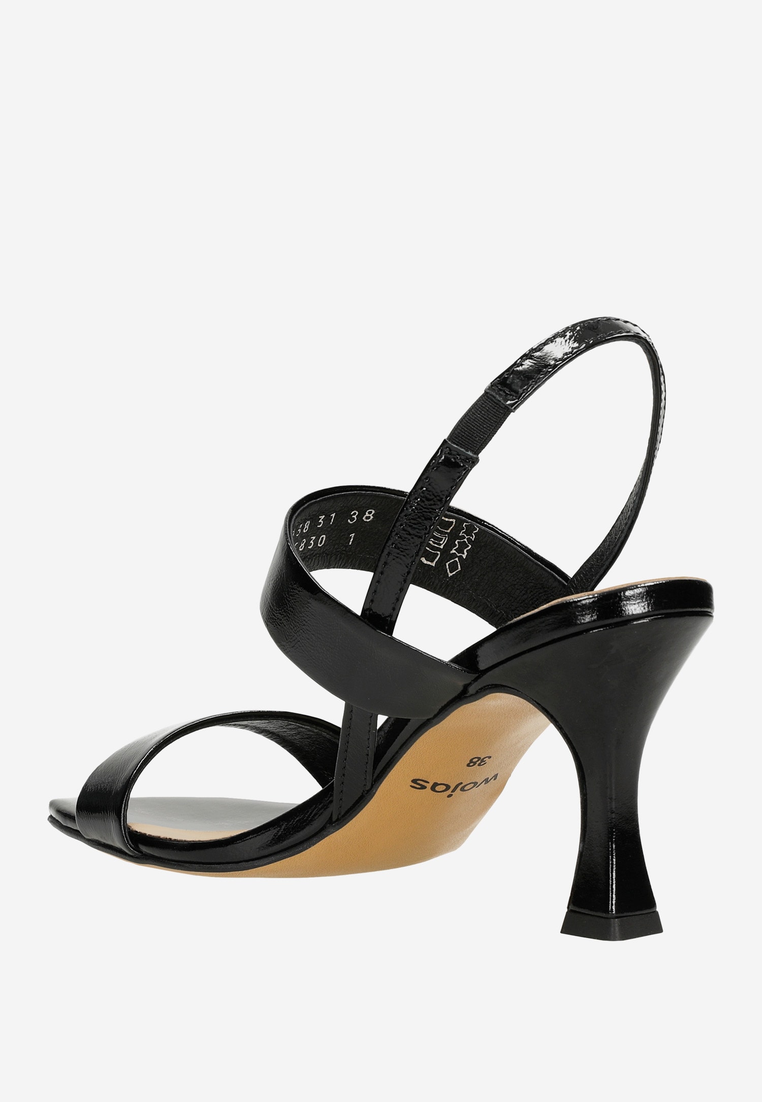 Czarne lakierowane sandały damskie na oryginalnym obcasie