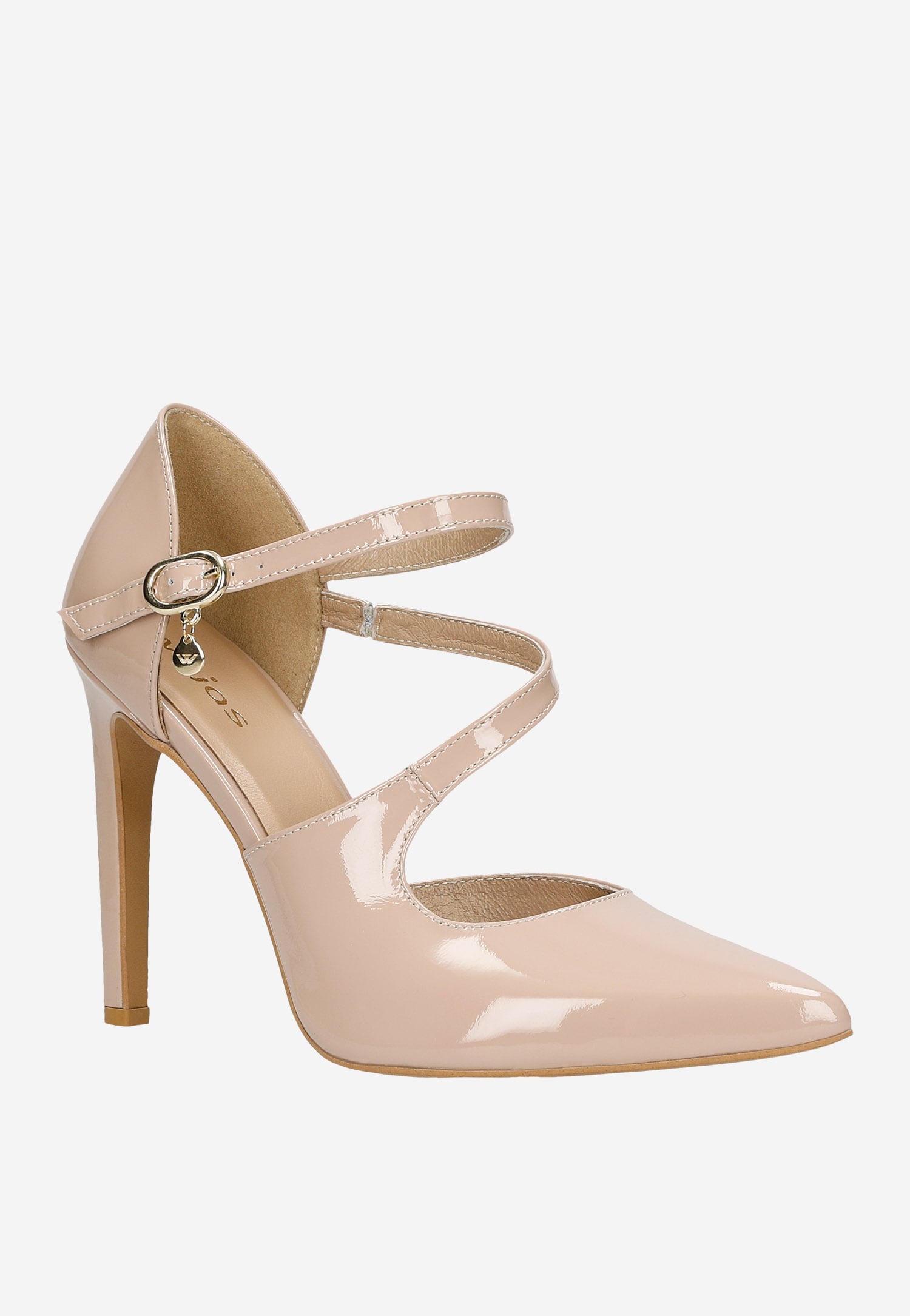 Beżowe eleganckie czółenka damskie na szpilce z paskiem oplatającym stopę