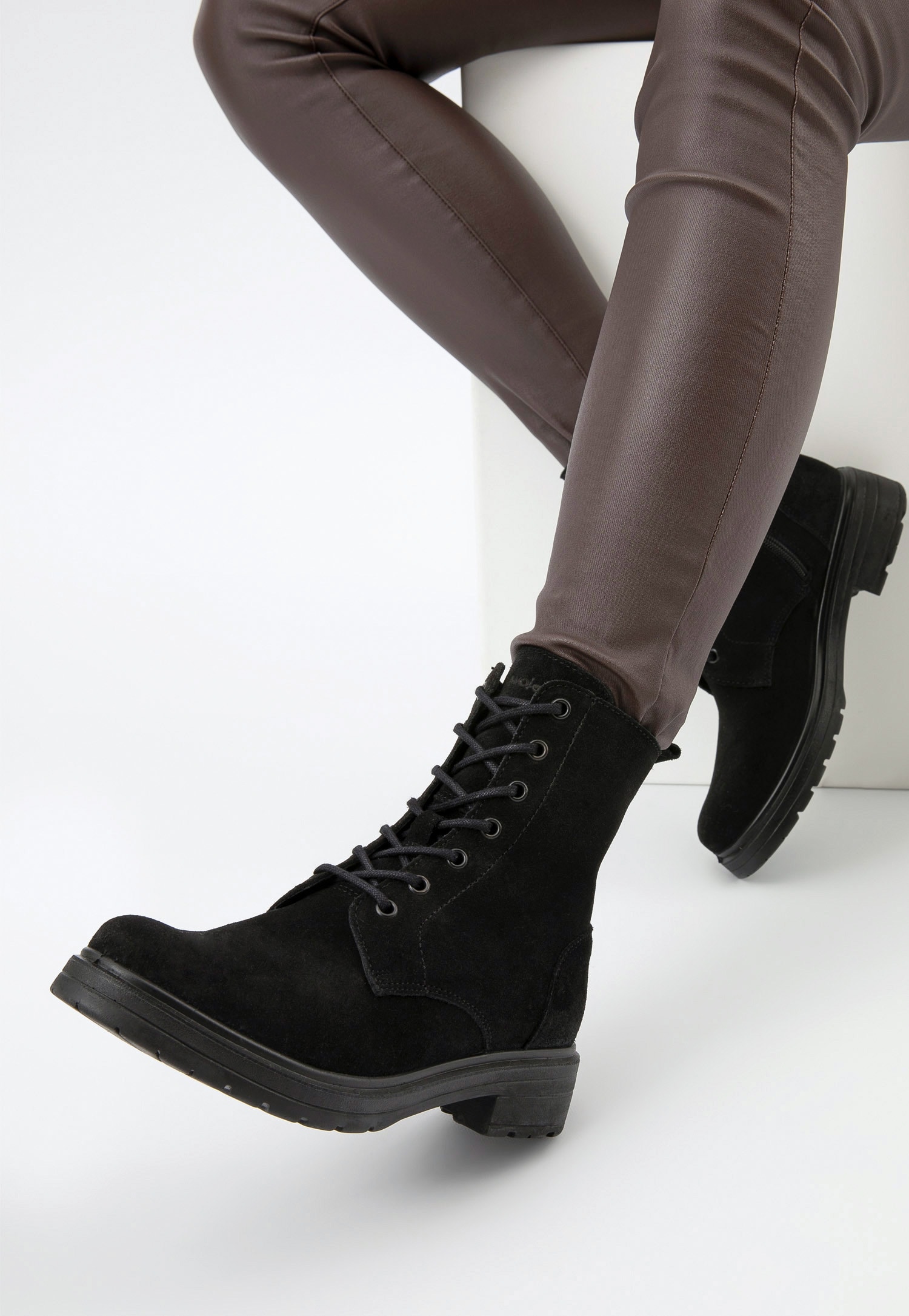 Brązowe bikery damskie ocieplane naturalną wełną