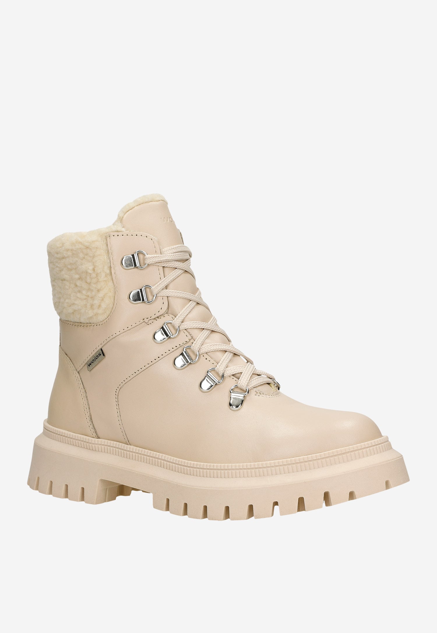 Beżowe ocieplane trzewiki damskie ze skóry licowej