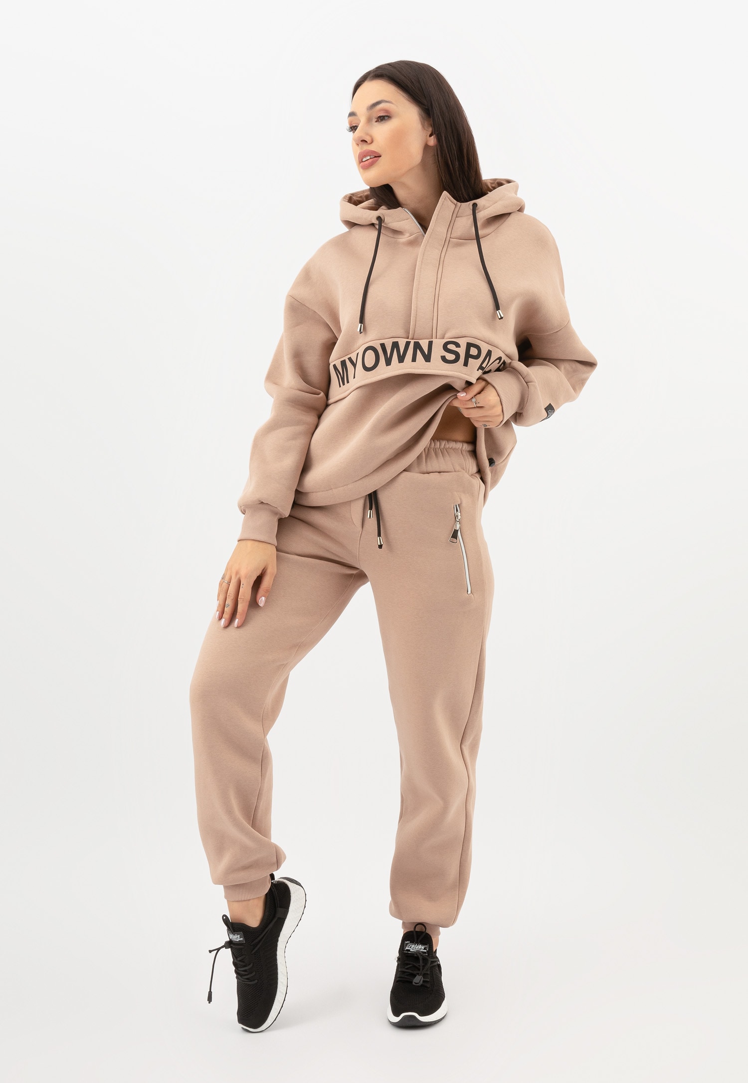 RELAKS beżowa bluza dresowa z kapturem