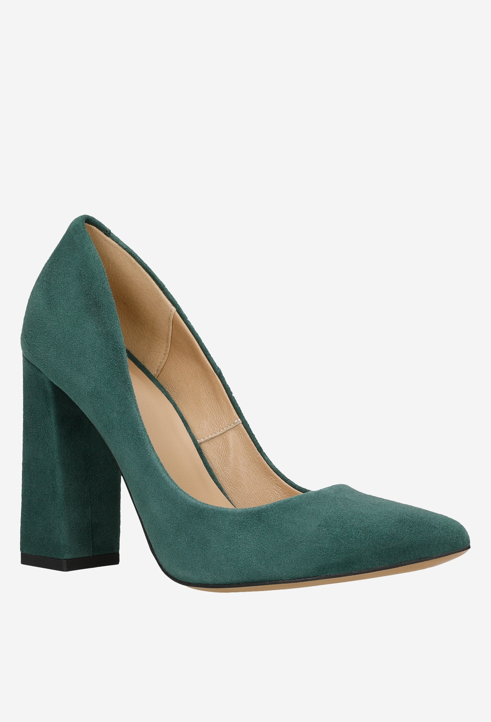 Czółenka damskie w kolorze zielonym na wysokim słupku