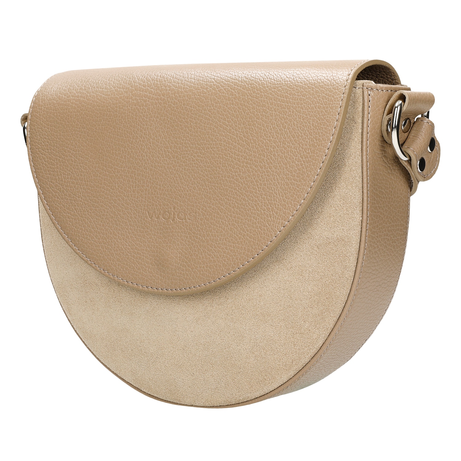 Mała beżowa torebka z połączenia skóry licowej i dwoiny welurowej