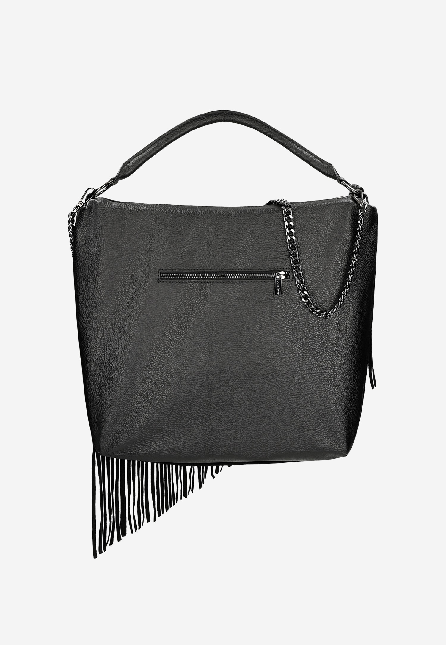Czarna duża torba damska z łańcuchem i frędzlami