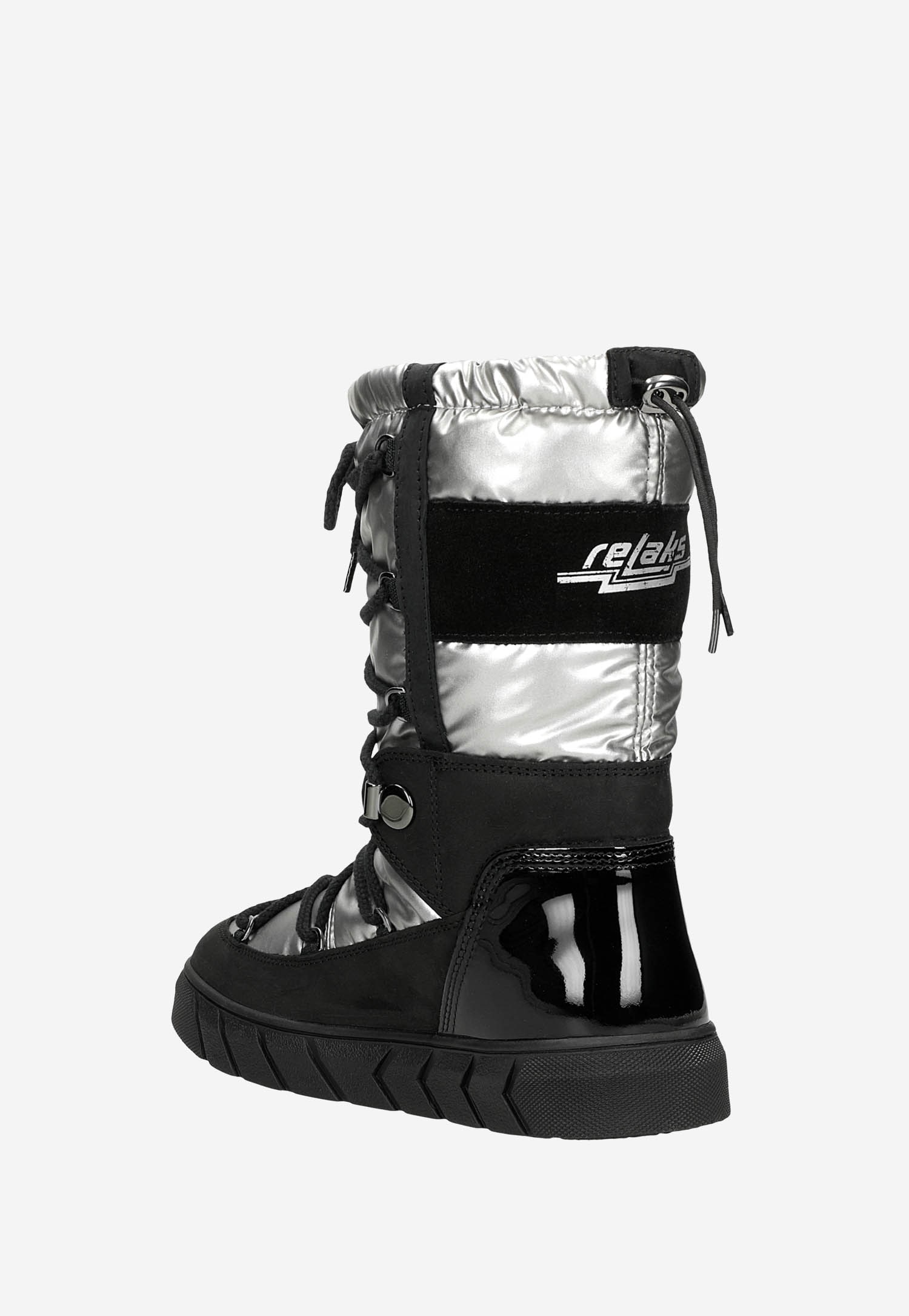 Srebrno-czarne śniegowce damskie RELAKS