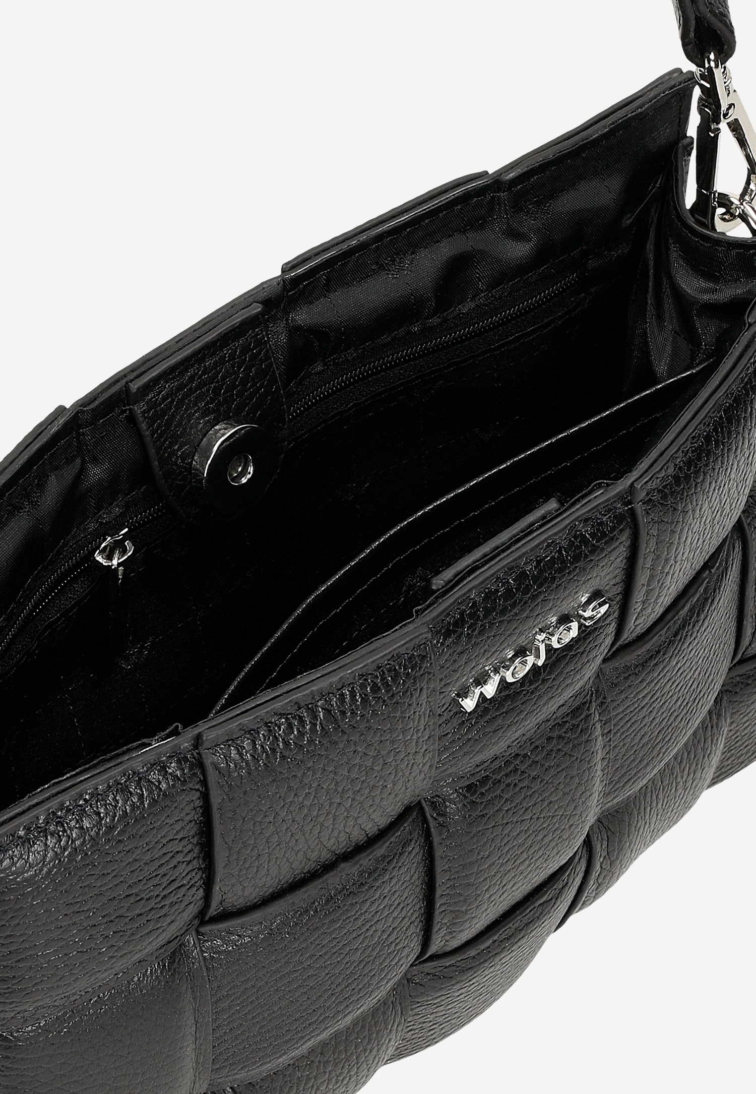 Czarna pleciona torebka damska ze skóry licowej