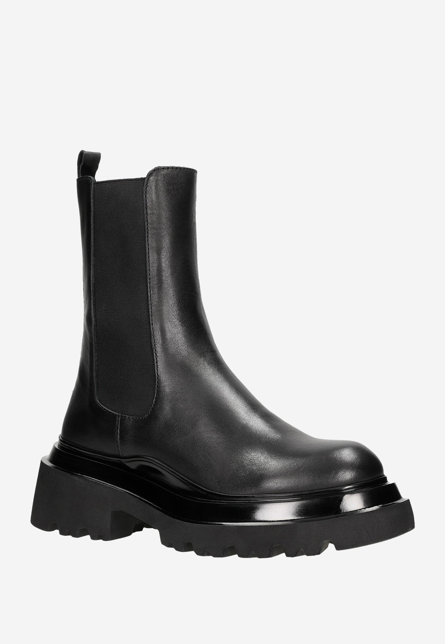 Czarne wysokie botki damskie z lakierowaną wstawką