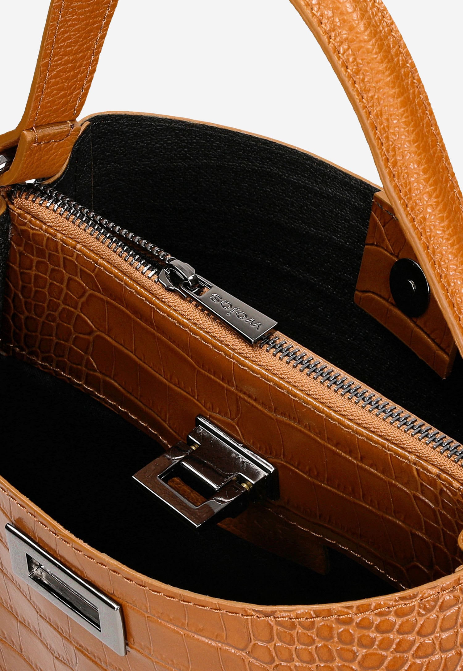 Duża ciemnobrązowa torebka damska kuferek z tłoczeniem