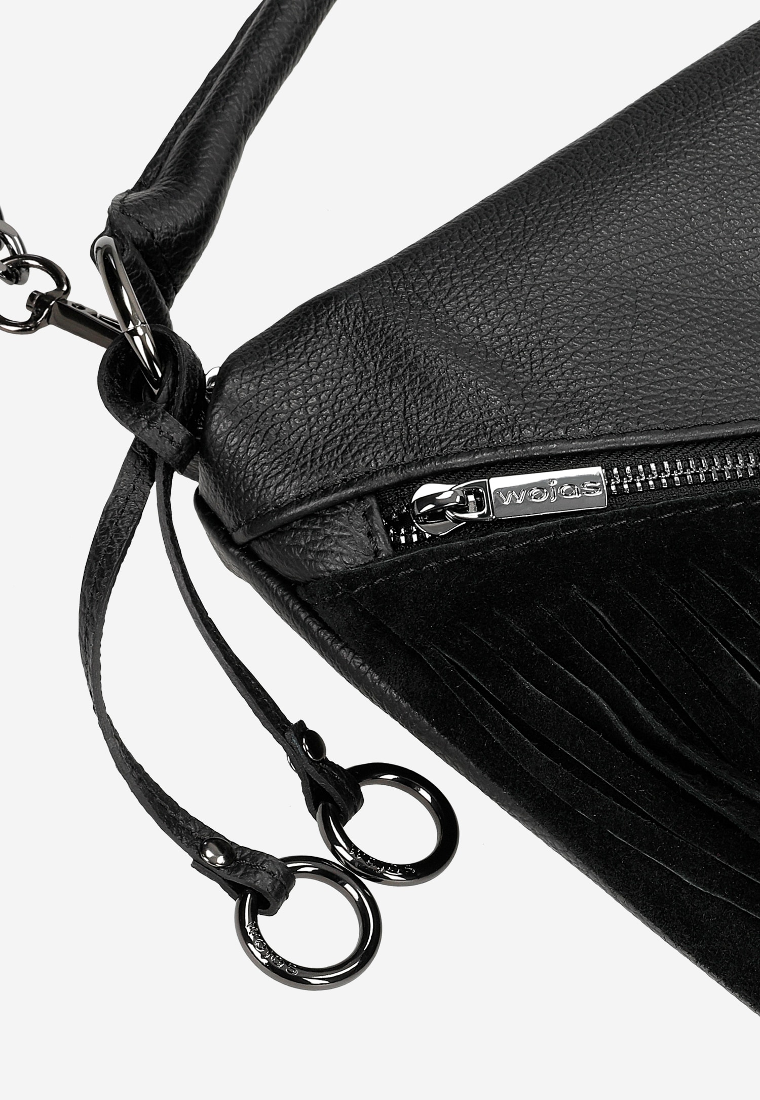 Czarna duża torba damska z łańcuchem i frędzlami