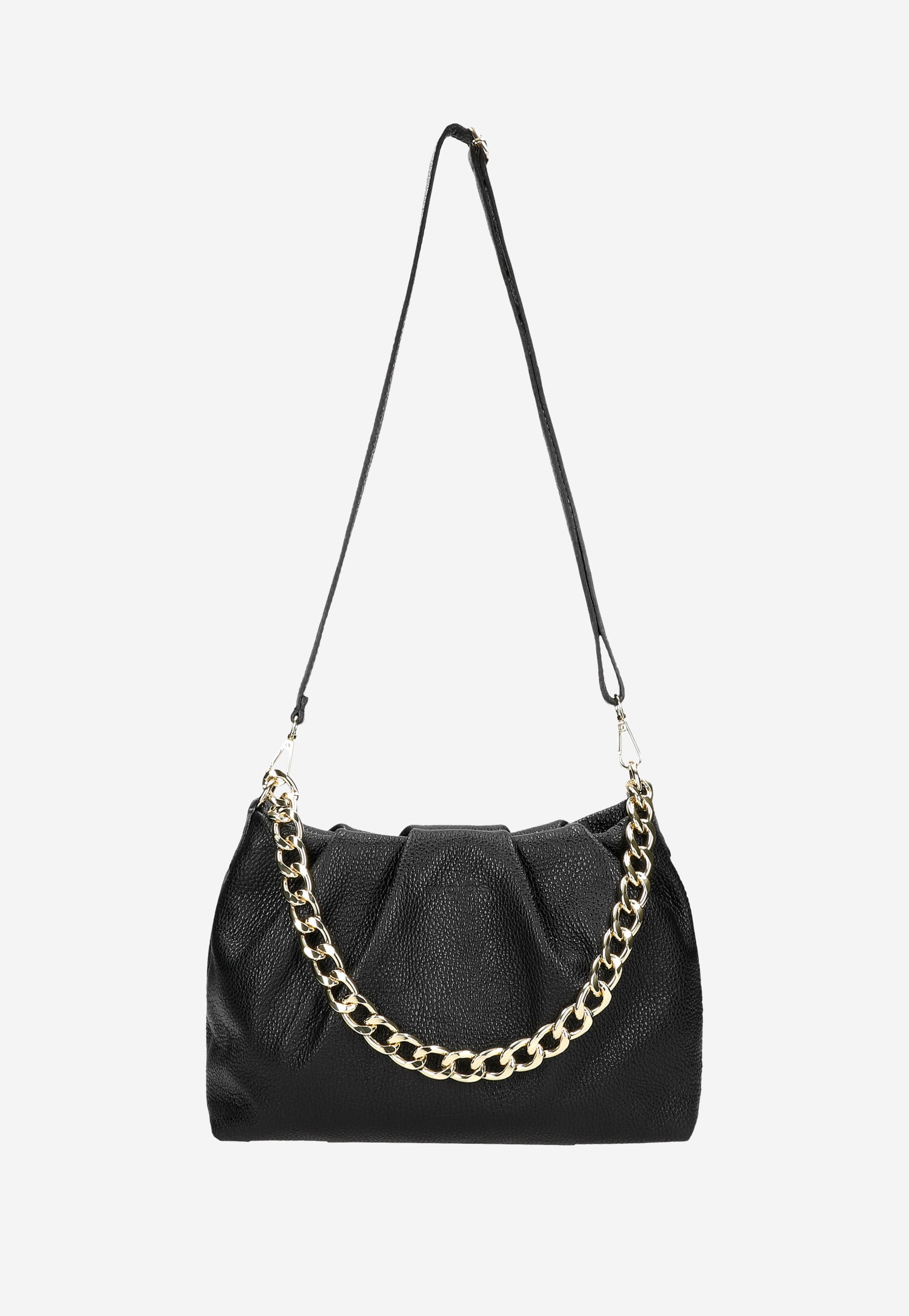 Bezowa skórzana torebka damska ze złotym łańcuchem