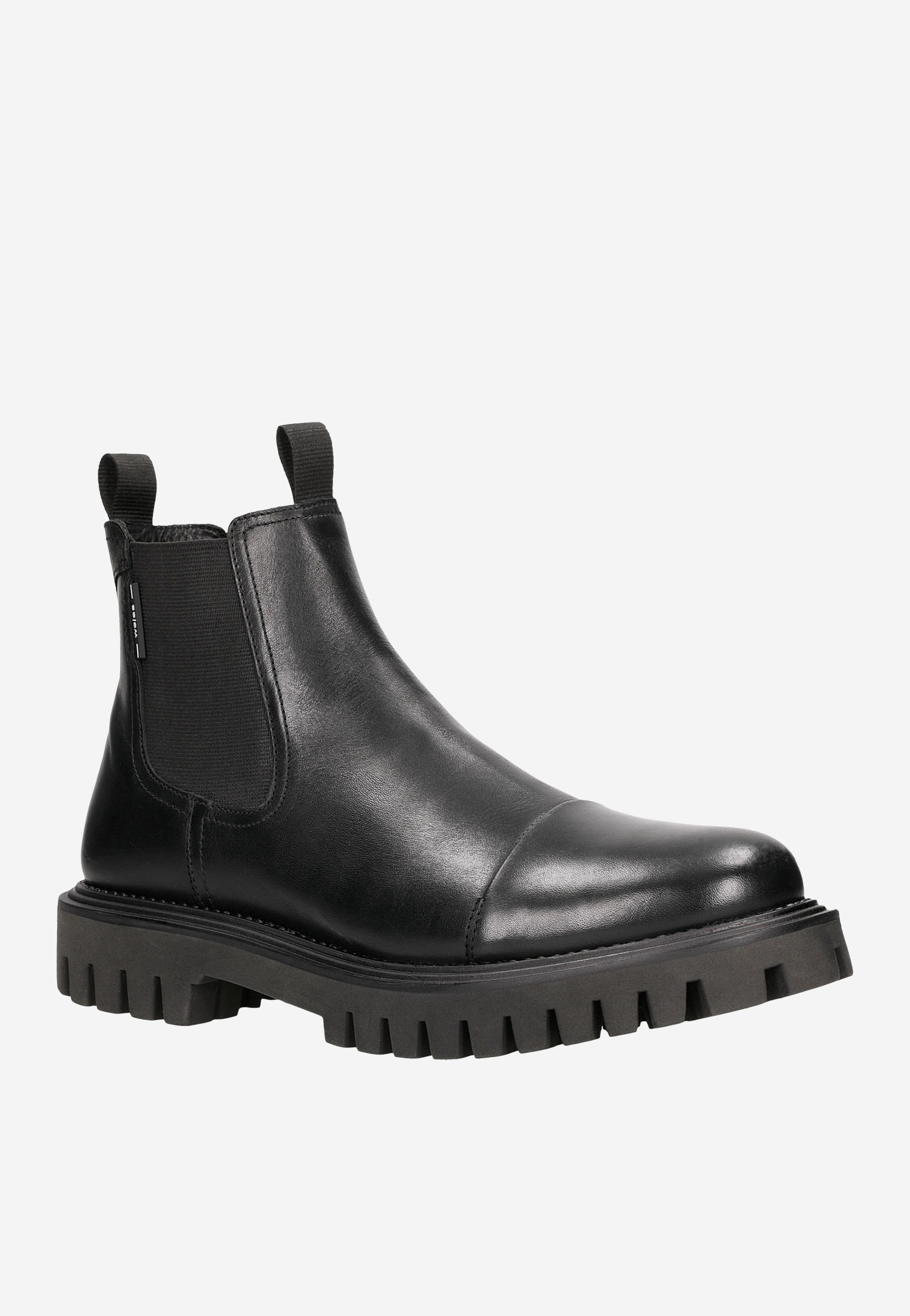 Czarne skórzane sztyblety męskie z podeszwą na bieżniku