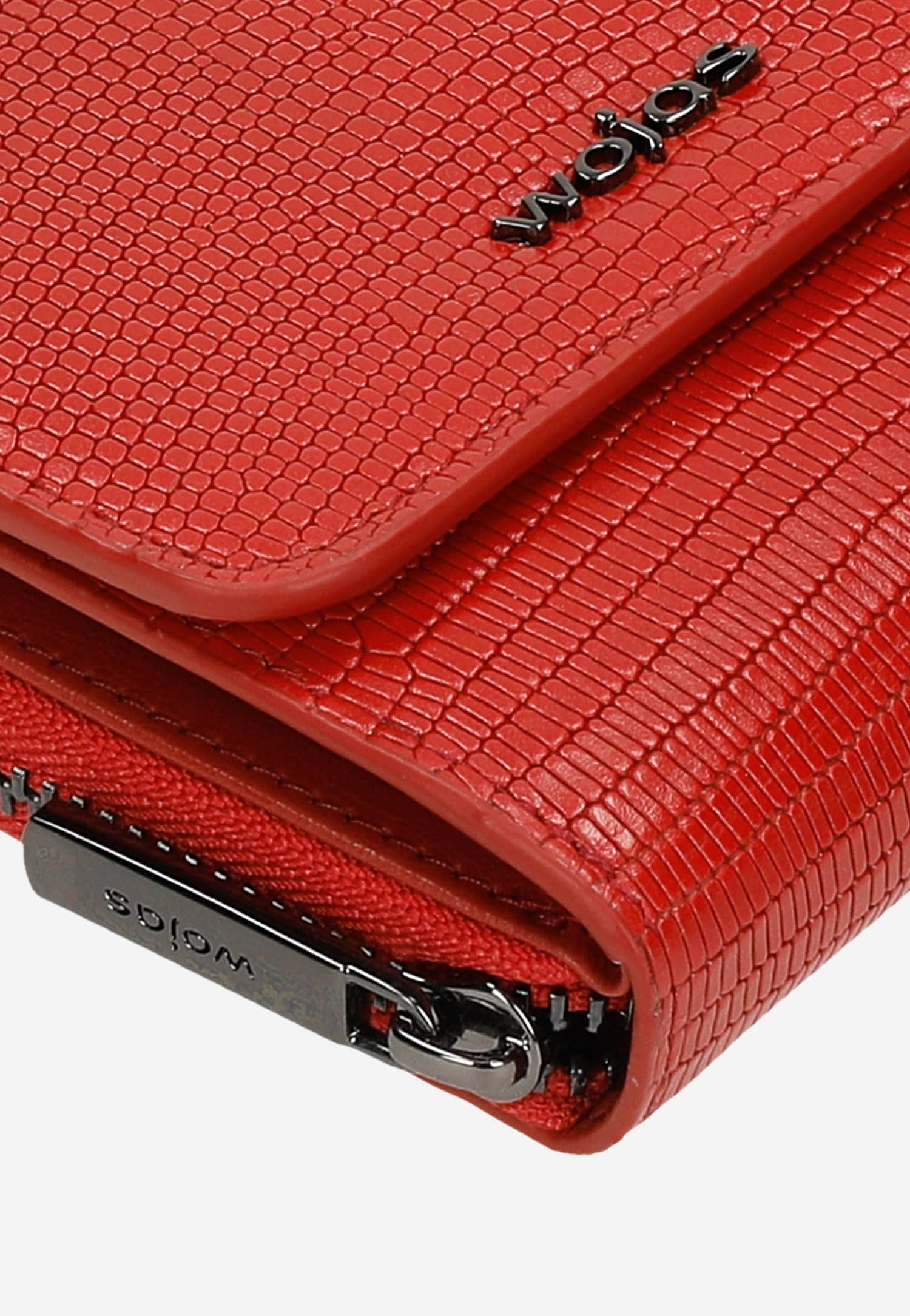 Czerwony lakierowany portfel damski z tłoczeniem