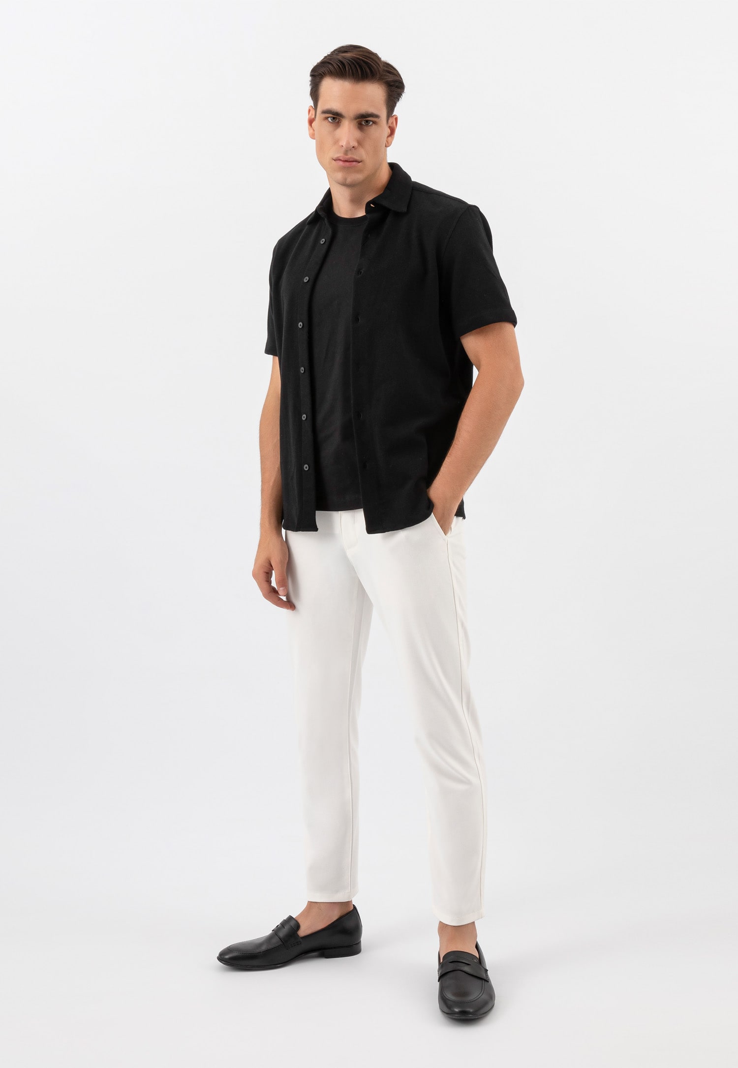 Czarne eleganckie loafersy męskie ze skóry licowej