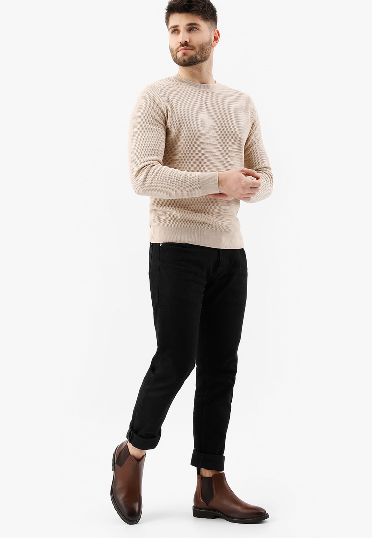 Brązowe botki męskie typu sztyblety z ozdobnie zakończoną gumą