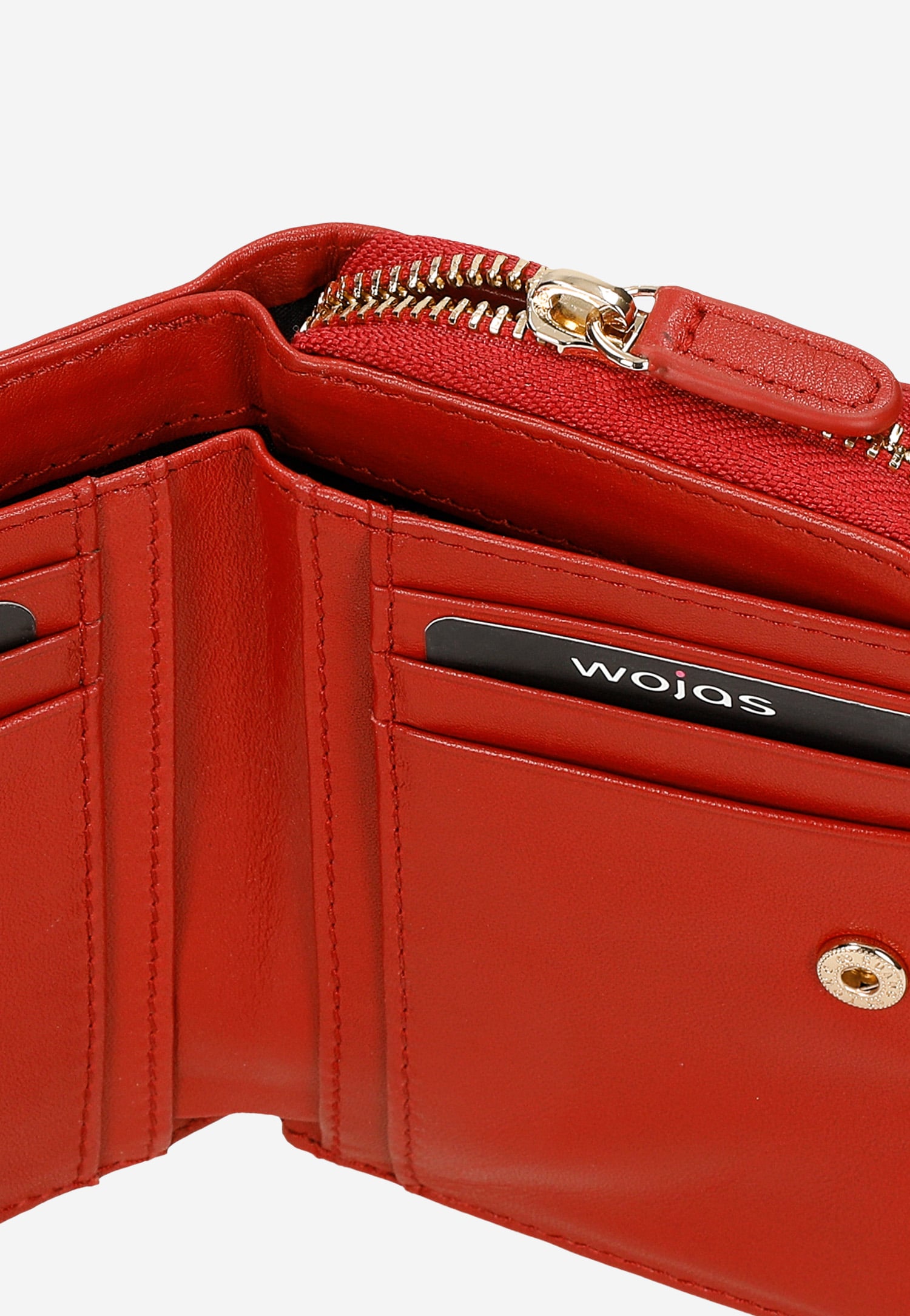 Mały czerwony portfel damski z gładkiej skóry licowej