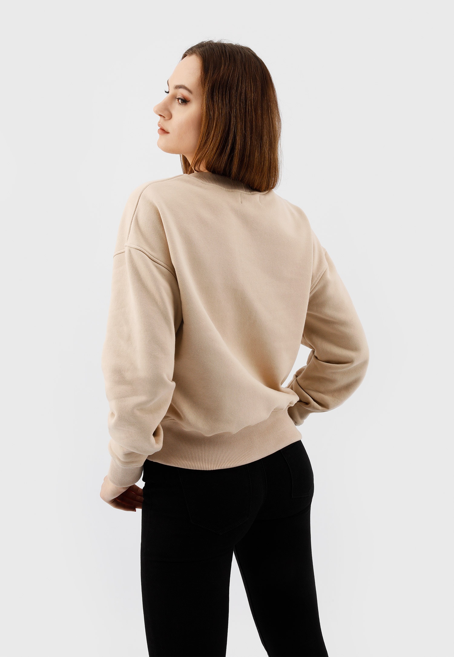Beżowa bluza damska RELAKS z marszczeniami na rękawach