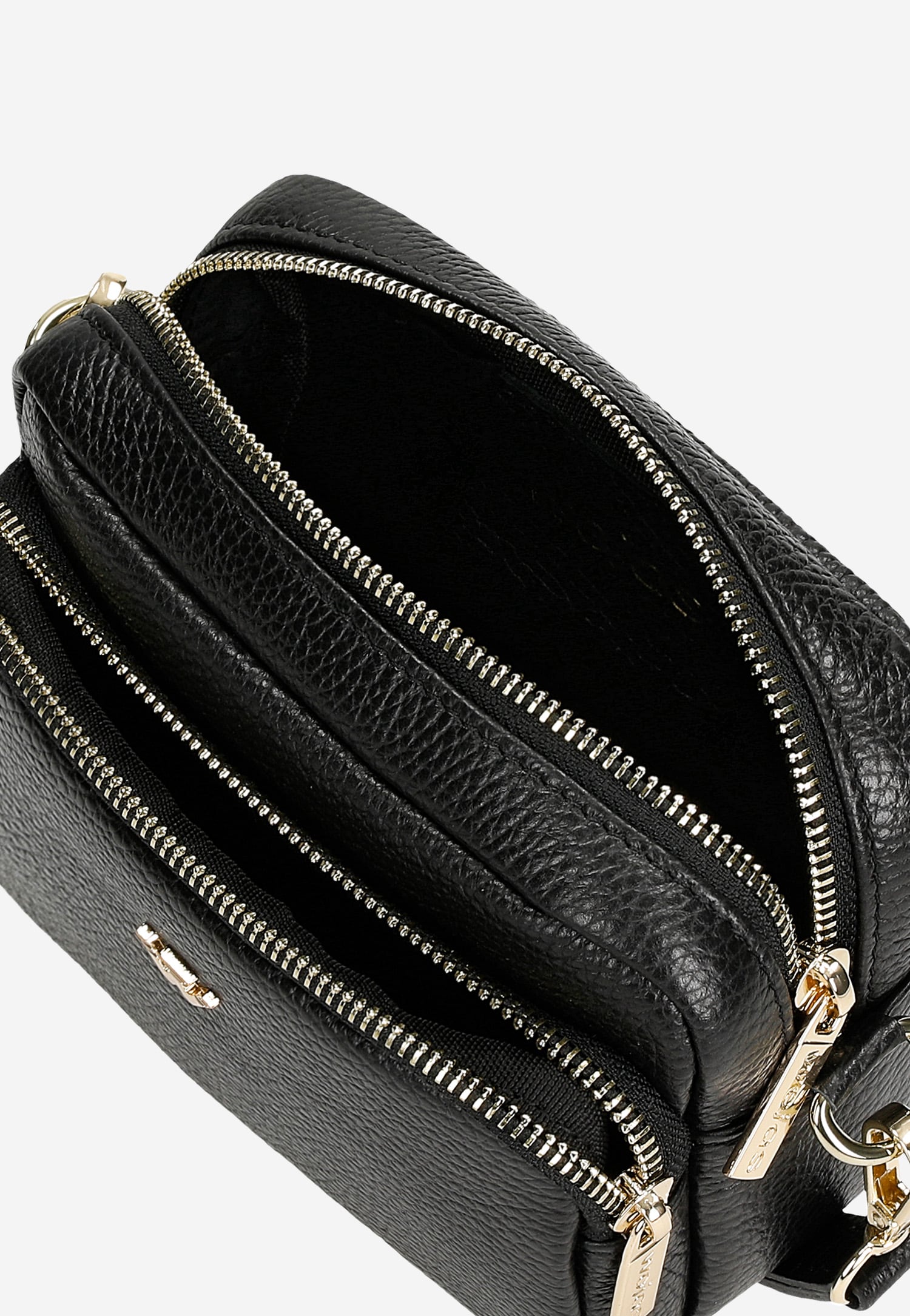 Mała skórzana torebka damska ze złotymi elementami