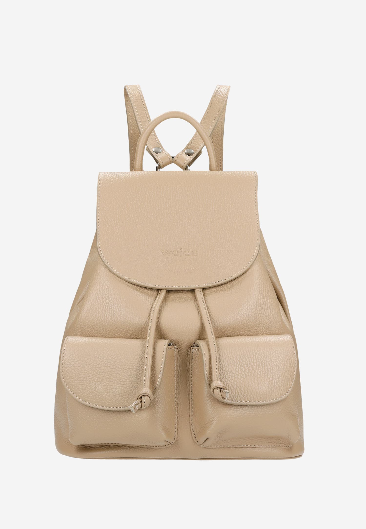 Beżowy plecak damski typu worek ze skóry licowej