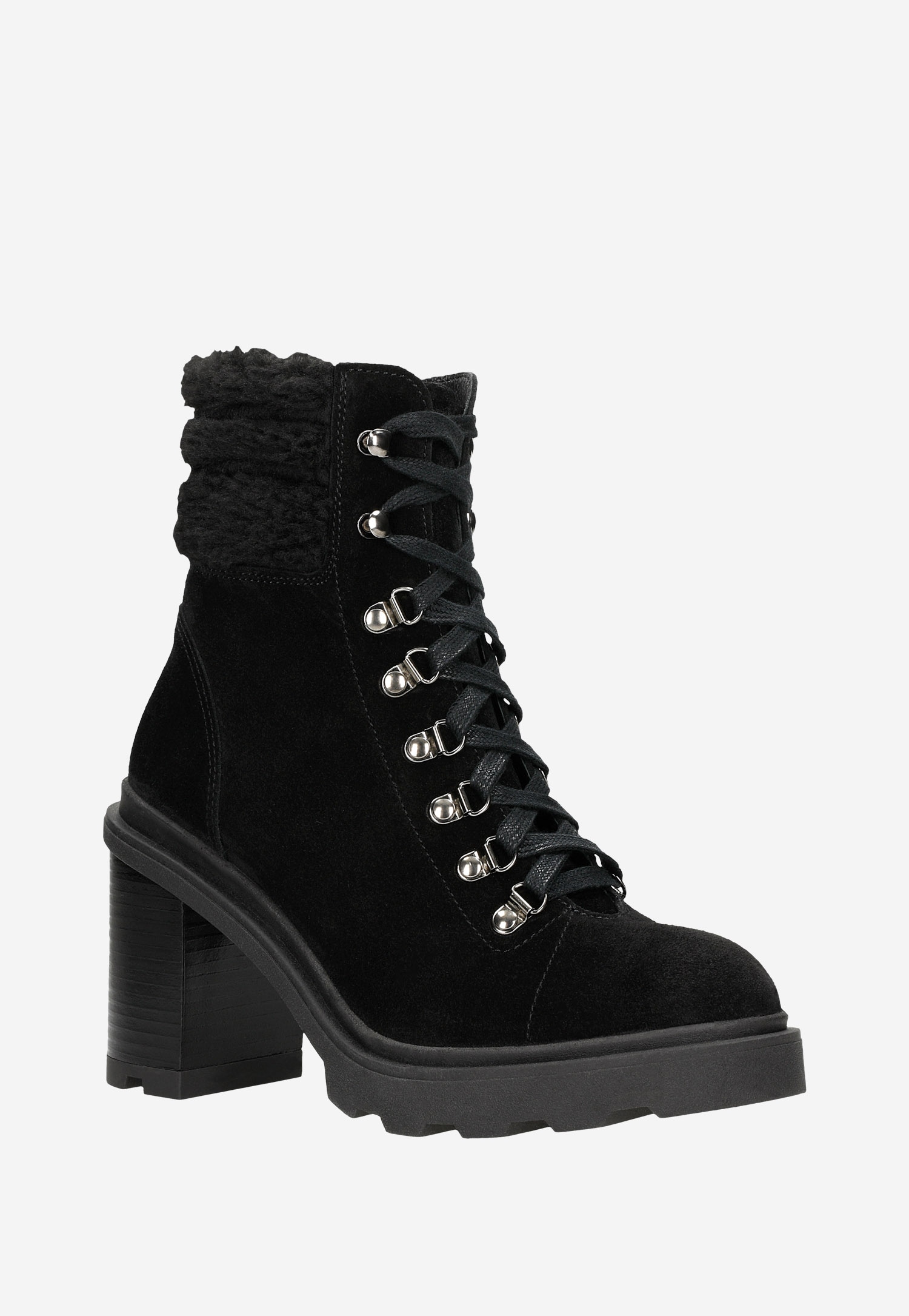 Czarne ocieplane trzewiki damskie na słupku