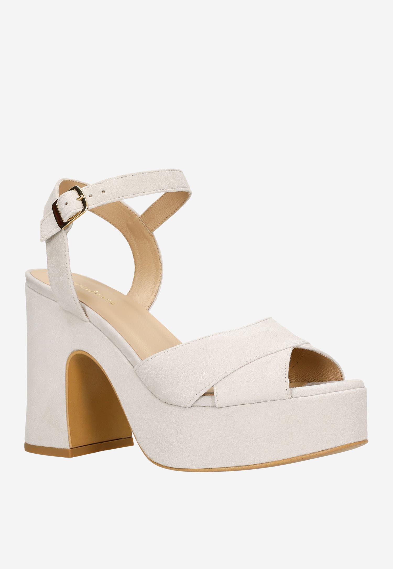 Masywne beżowe sandały damskie z weluru