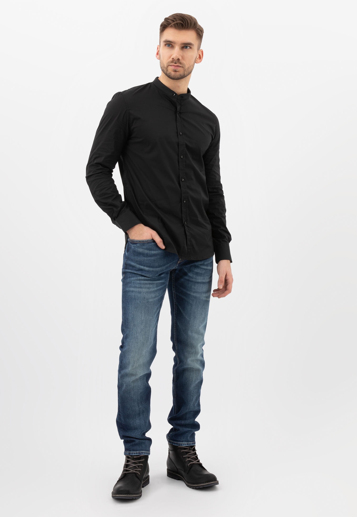 Czarne sznurowane workery męskie ze skóry licowej