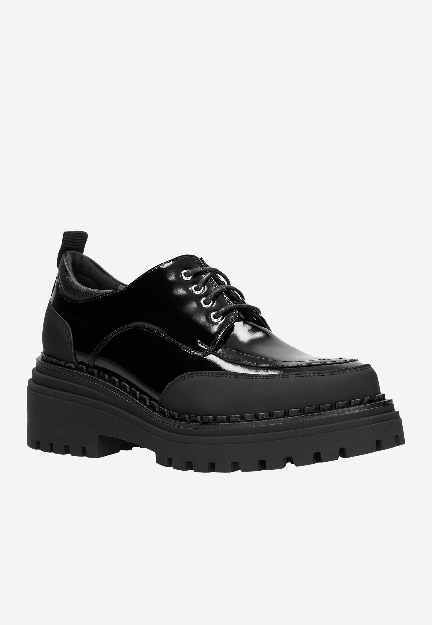 Czarne sznurowane półbuty damskie na wysokiej podeszwie