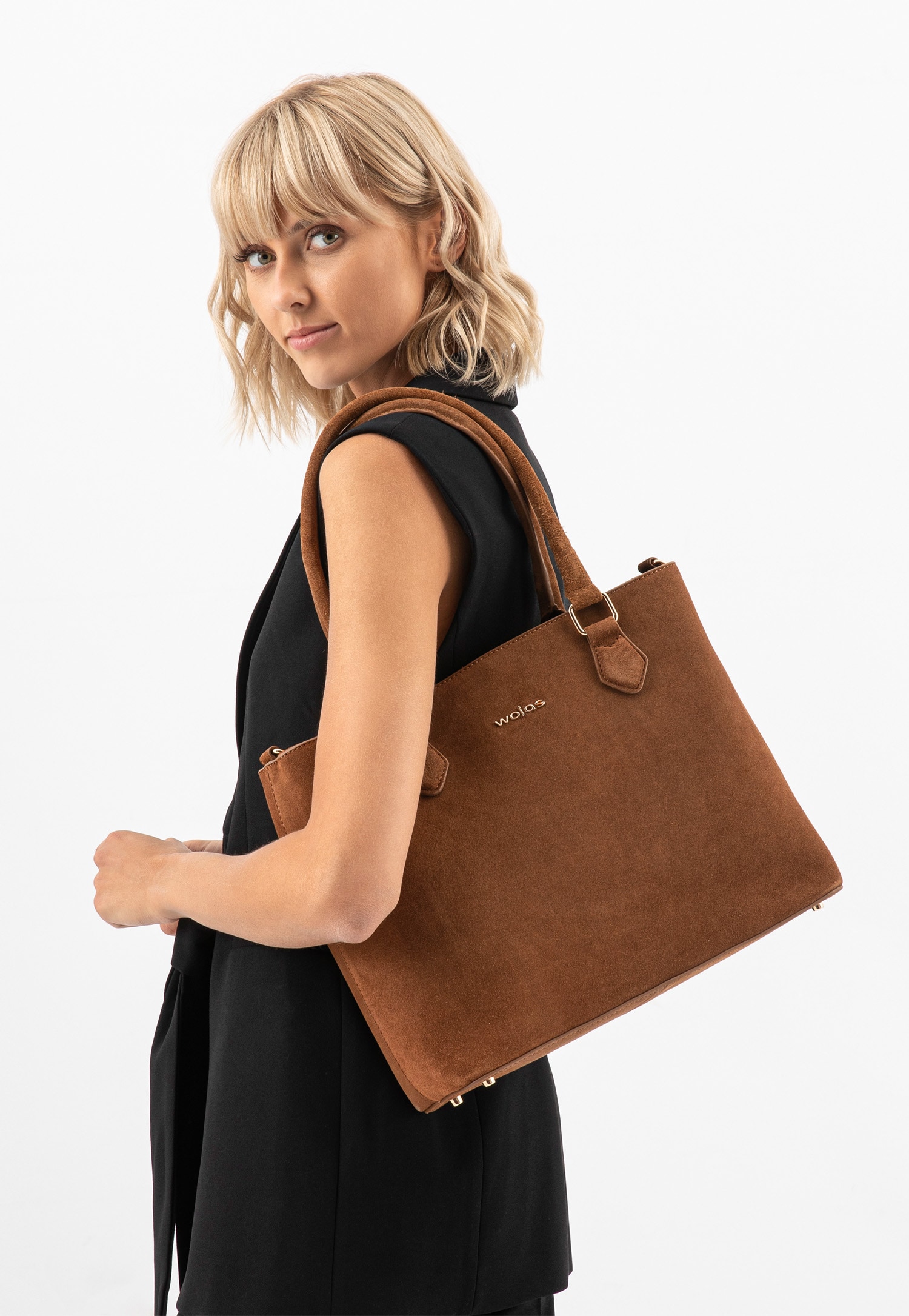 Jasnobrązowa torebka damska z dwoiny welurowej