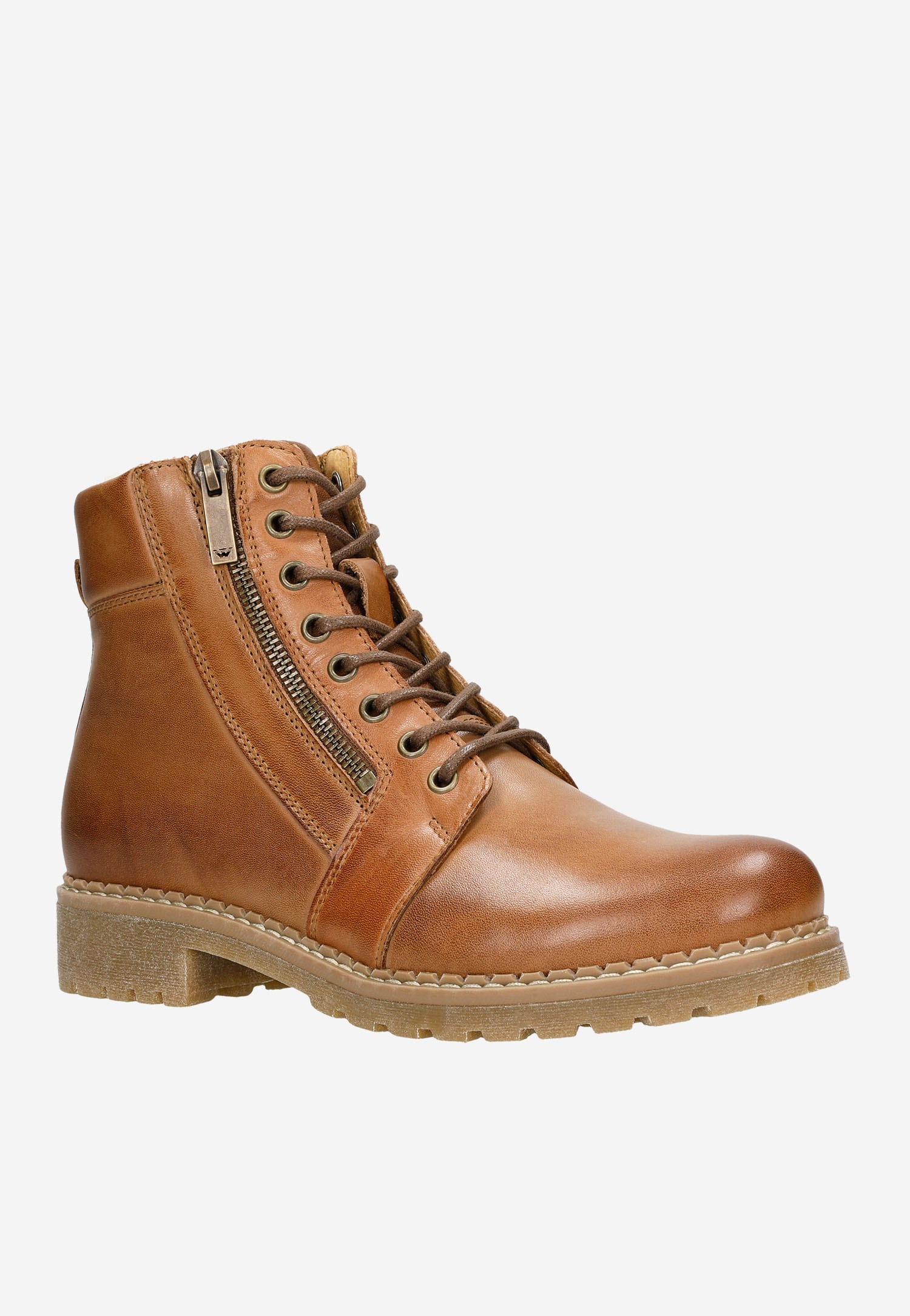 Brązowe skórzane workery damskie z wełnianą podszewką