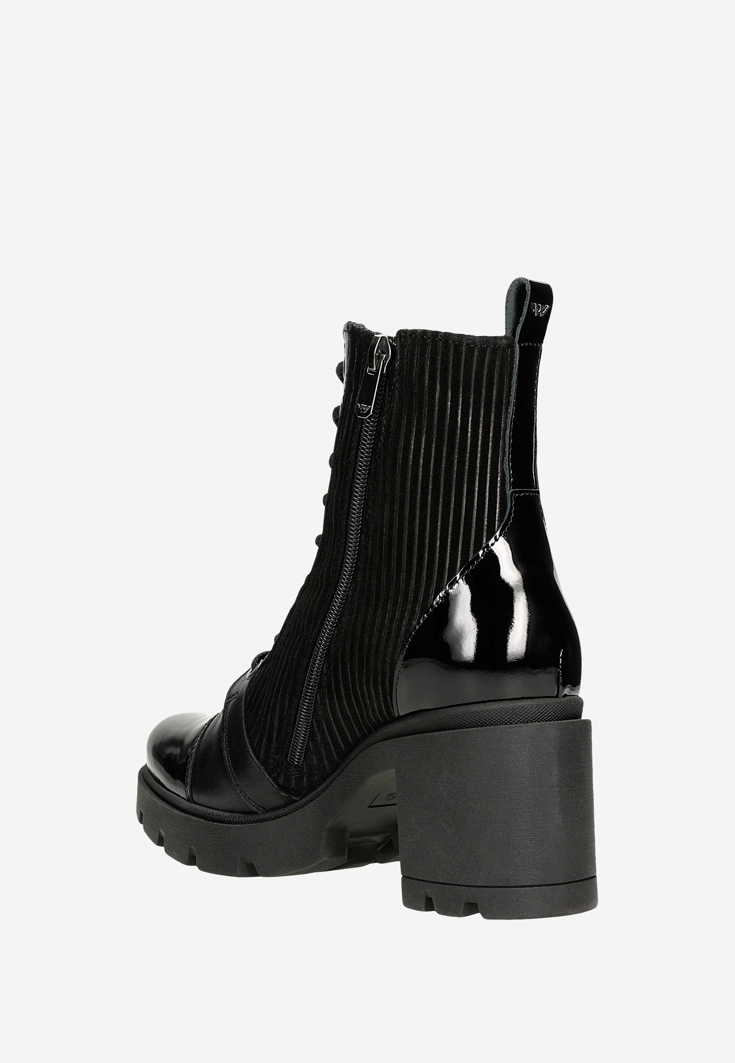 Czarne trzewiki damskie na obcasie ocieplane dzianiną futerkową