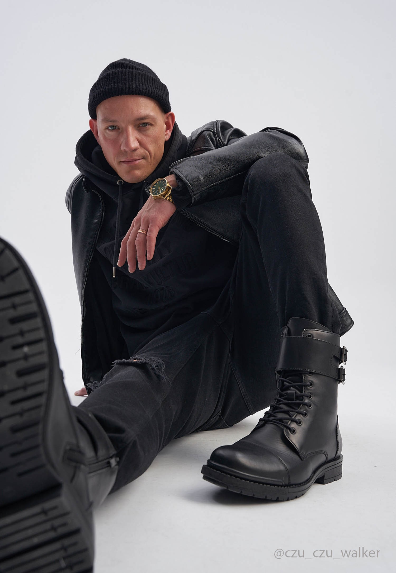 Brązowe wysokie bikery męskie ocieplane