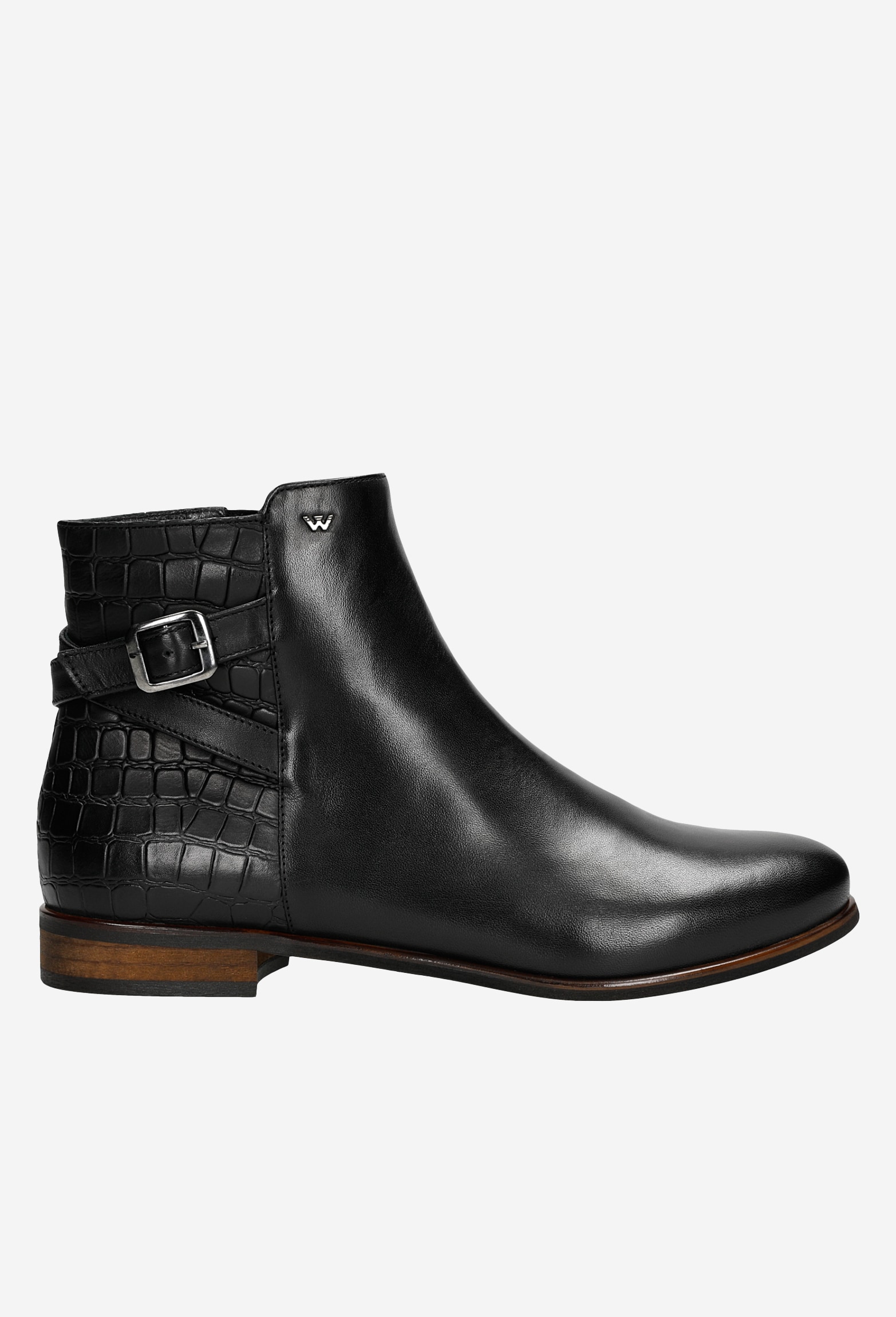 Czarne botki damskie z tłoczonej skóry zapisane na zamek