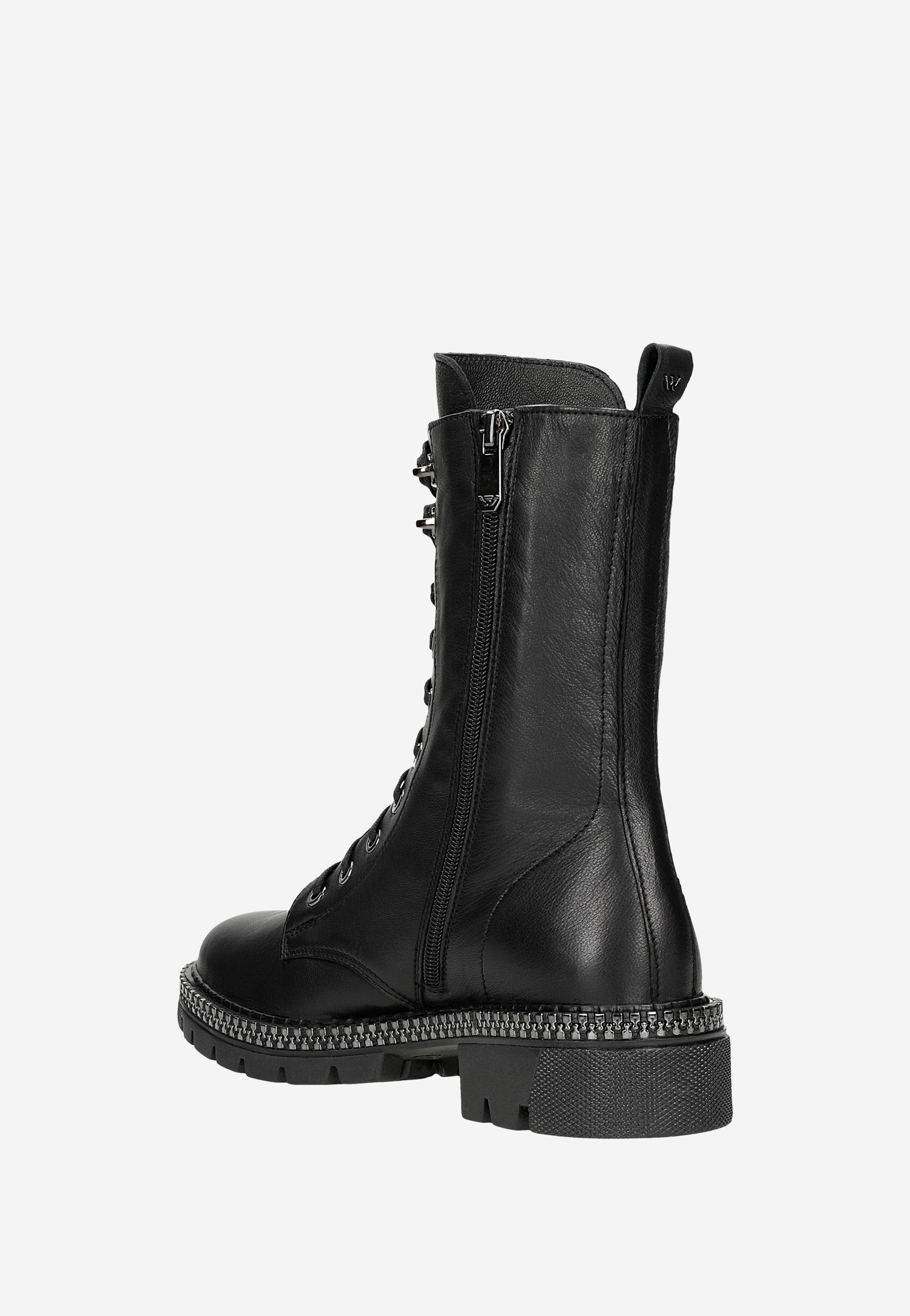 Czarne wysokie trzewiki damskie z ozdobnym zamkiem na podeszwie