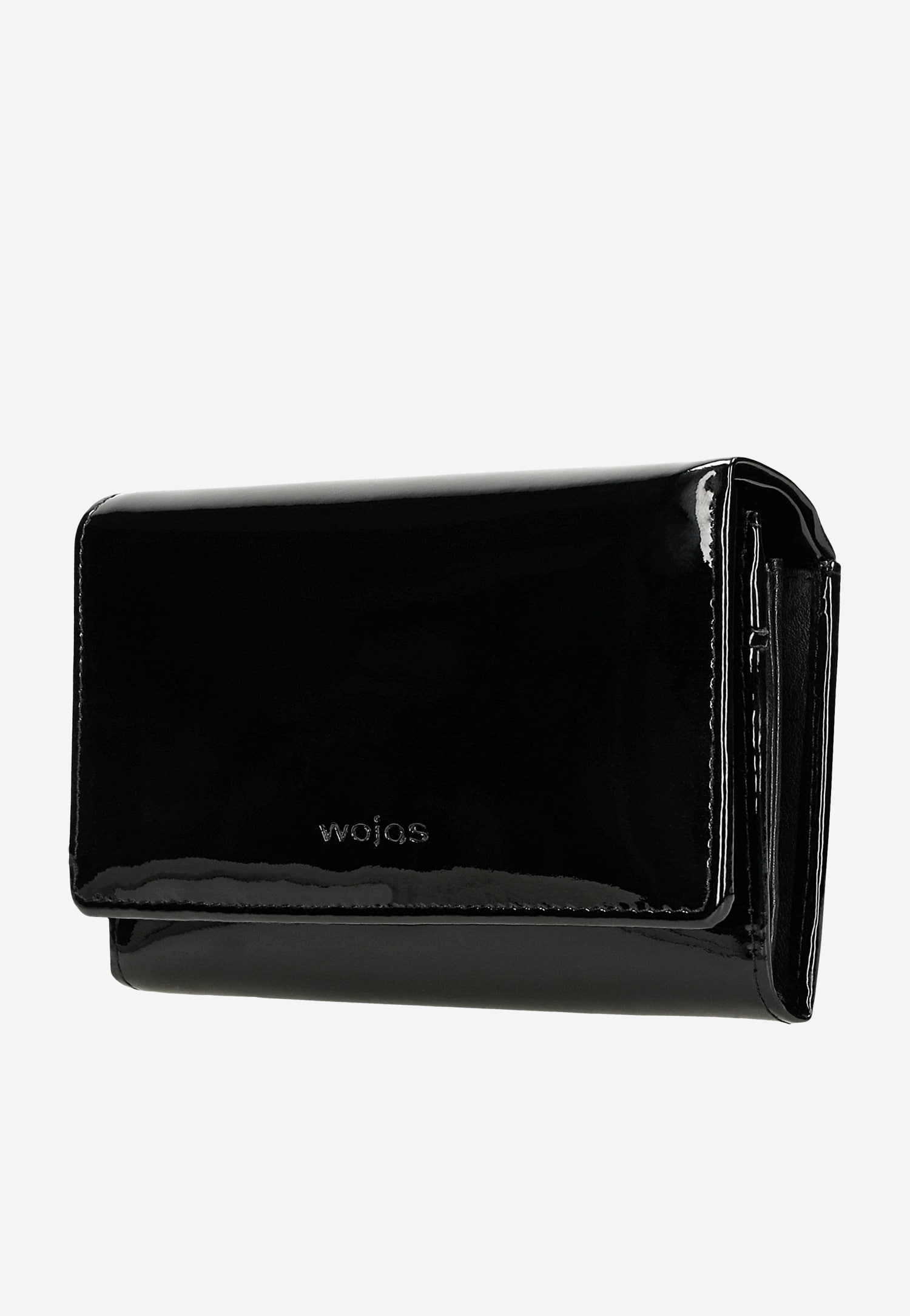 Czarny lakierowany portfel damski w średnim rozmiarze