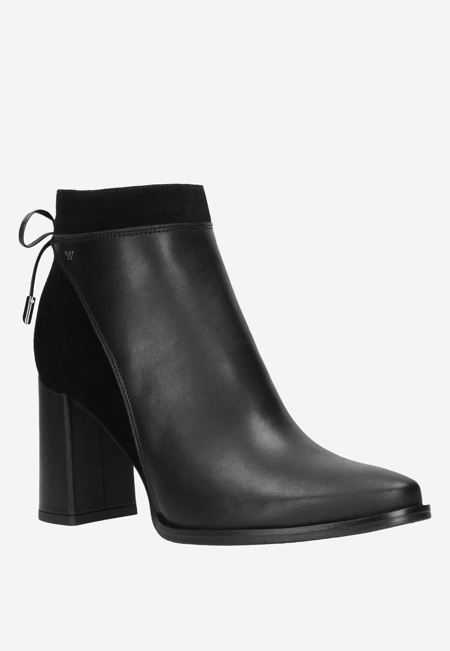 Stylowe botki damskie na wysokim słupku ze skóry licowej i welurowej