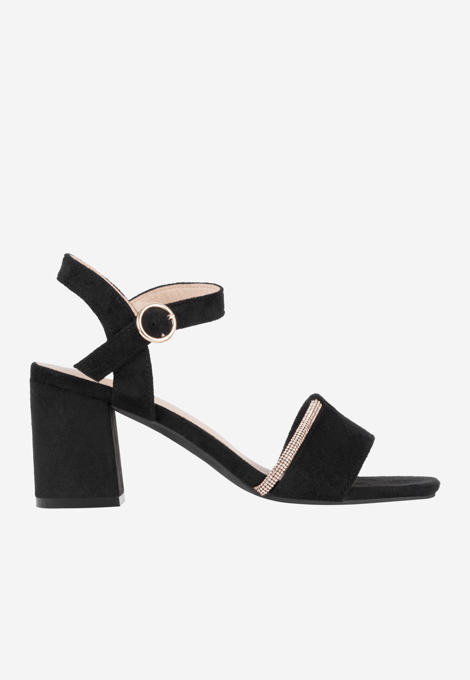 WJS czarne sandały damskie ze złotą ozdobą