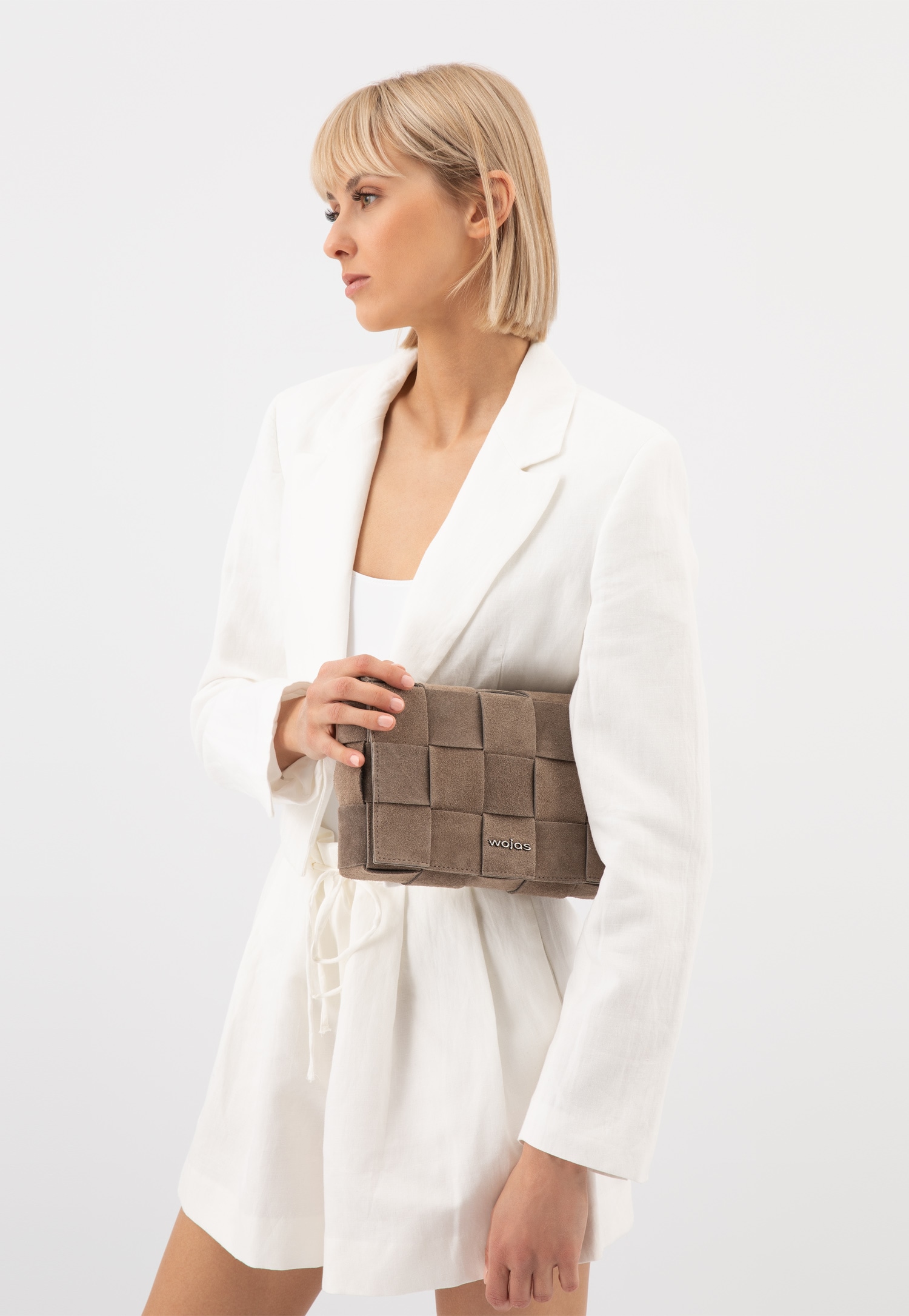 Beżowa przeplatana torebka skórzana