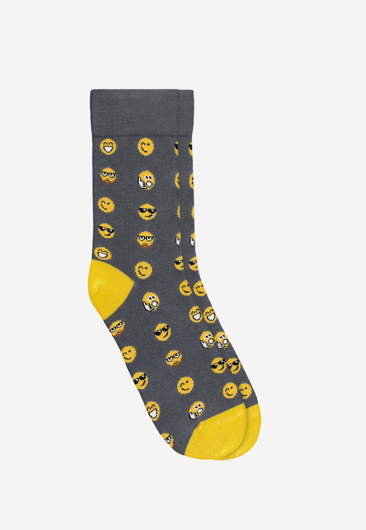 Szaro-żółte skarpety w emotki