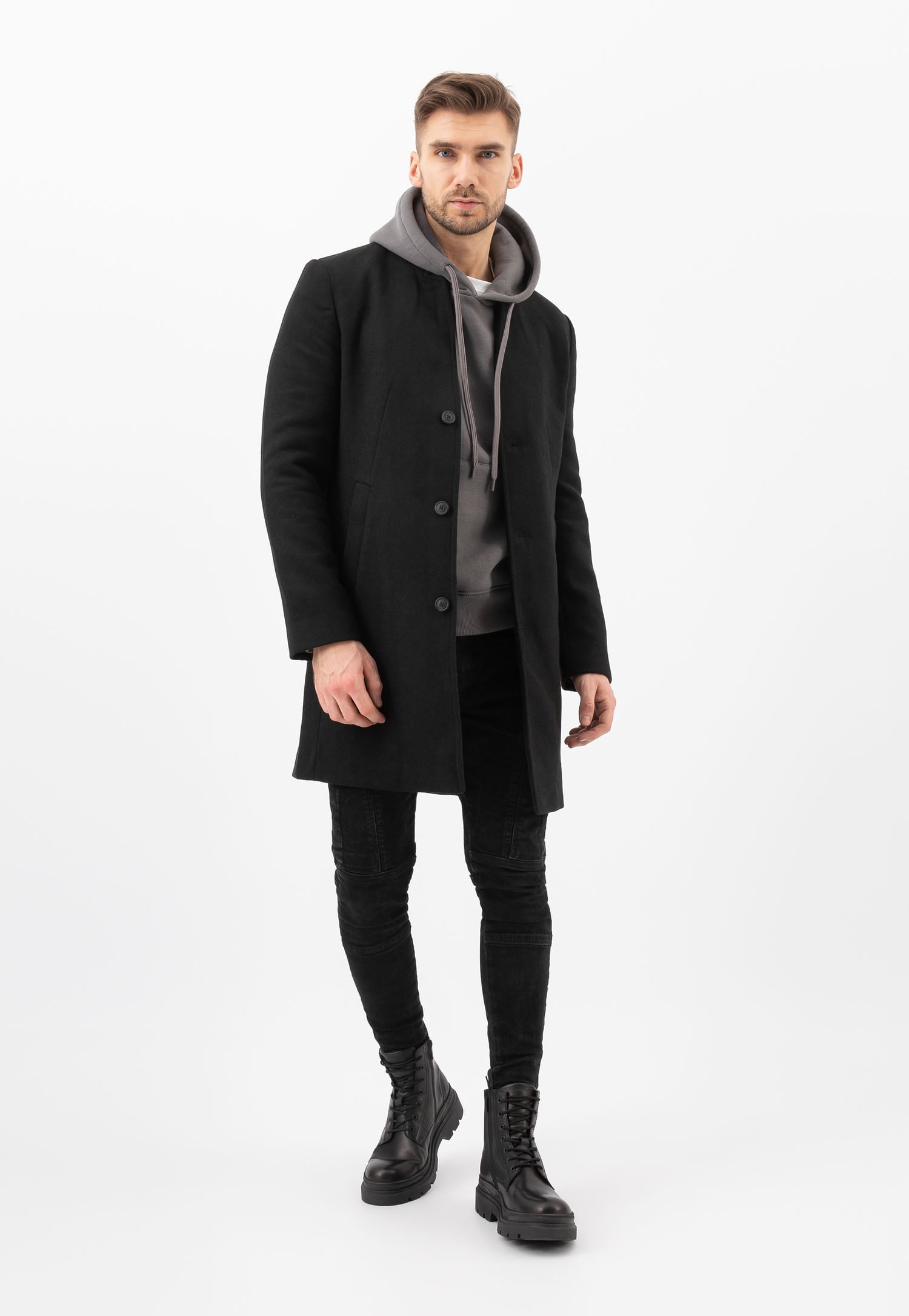 Czarne bikery męskie na grubej podeszwie