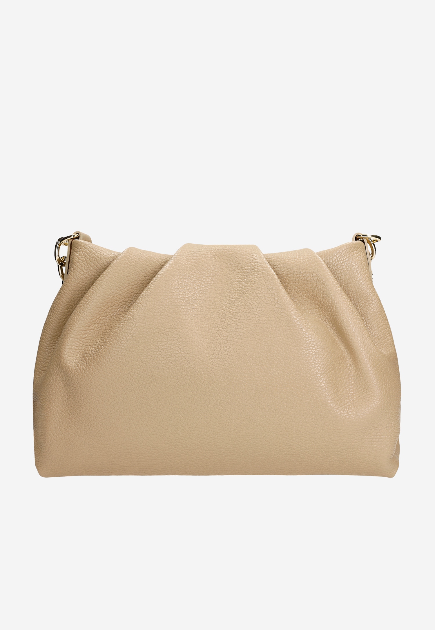 Bezowa skórzana torebka damska ze złotym łańcuchem