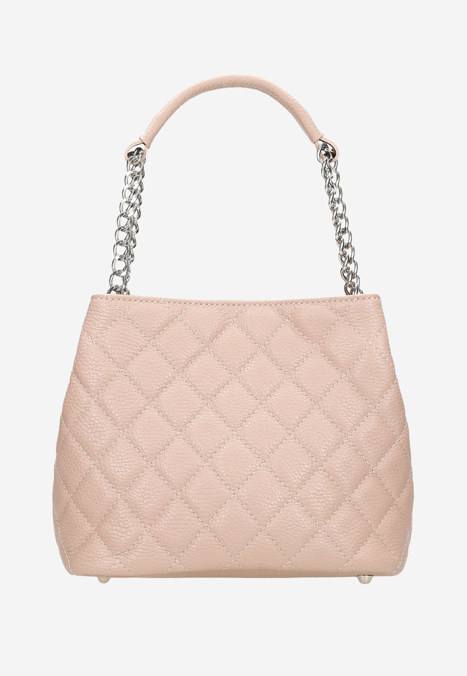 Jasnoróżowa pikowana torebka damska z ozdobnym łańcuszkiem