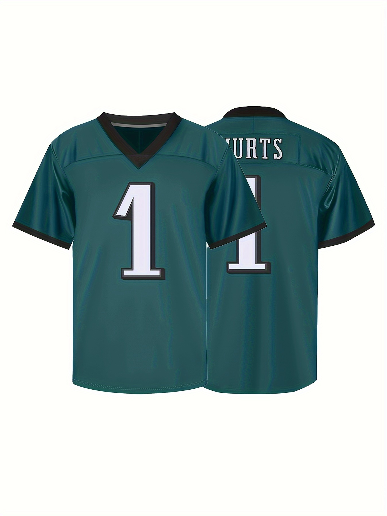 Men's # 1 Green American Football Jersey, V-neck Short Sleeve Uniform, Green Shirt For Party Training Matches, Breathable Football Jersey