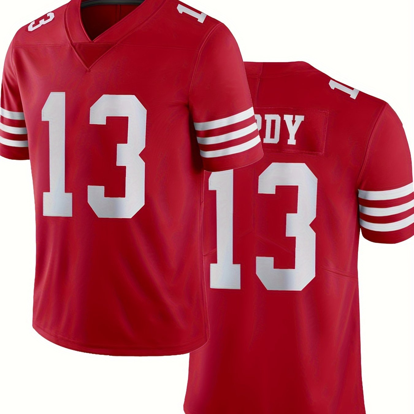 Men's Classic Red #13 American Football Jersey : Embroidery Breathable V-neck Rugby Sports Uniform For Training Competition