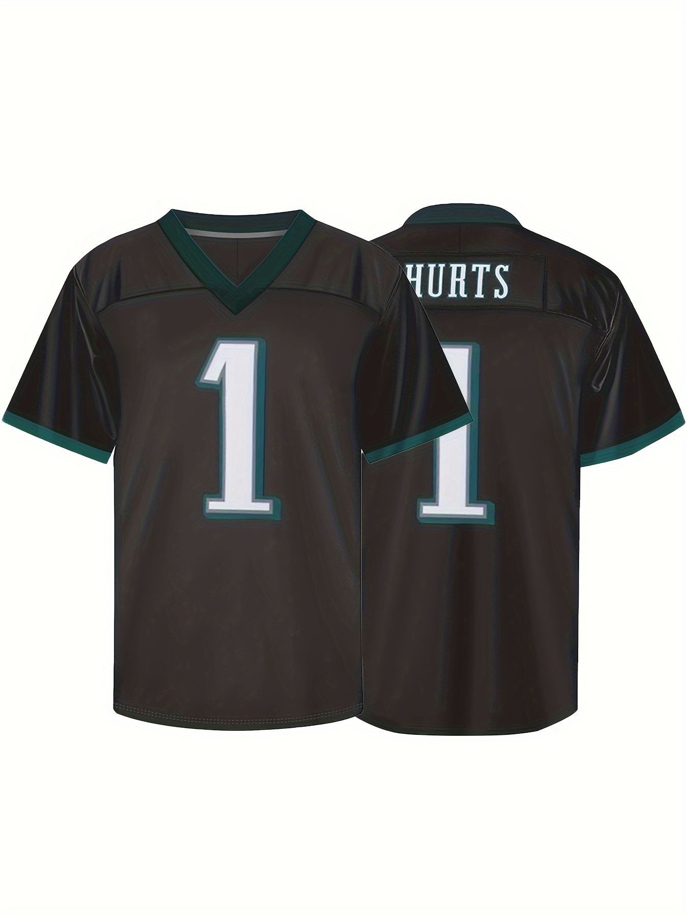 Men's # 1 American Black Football Jersey, V-neck Short Sleeved Uniform, Black Shirt For Party Training Matches, Breathable Rugby Jersey