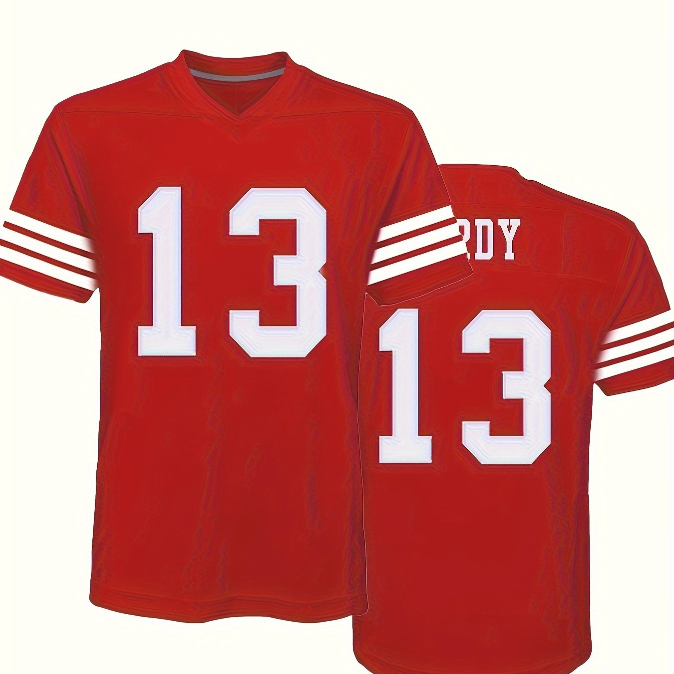 Men's # 13 American Red Football Jersey, V-neck Short-sleeve Uniform, Party Training Game Red Shirt, Breathable Football Jersey
