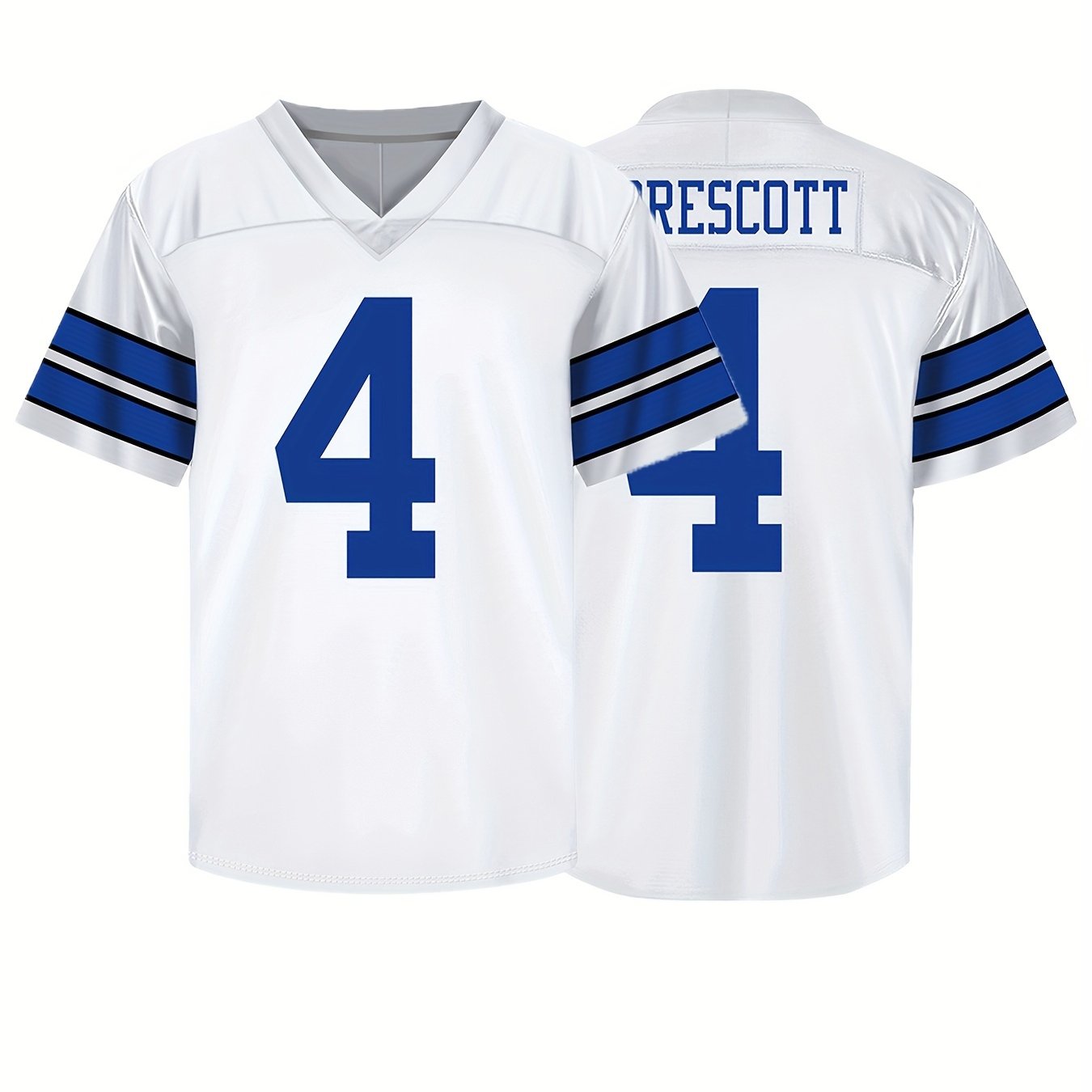 Men's # 4 White American Football Jersey, V-neck Short Sleeve Uniform, White Shirt For Party Training Matches, Breathable Football Jersey