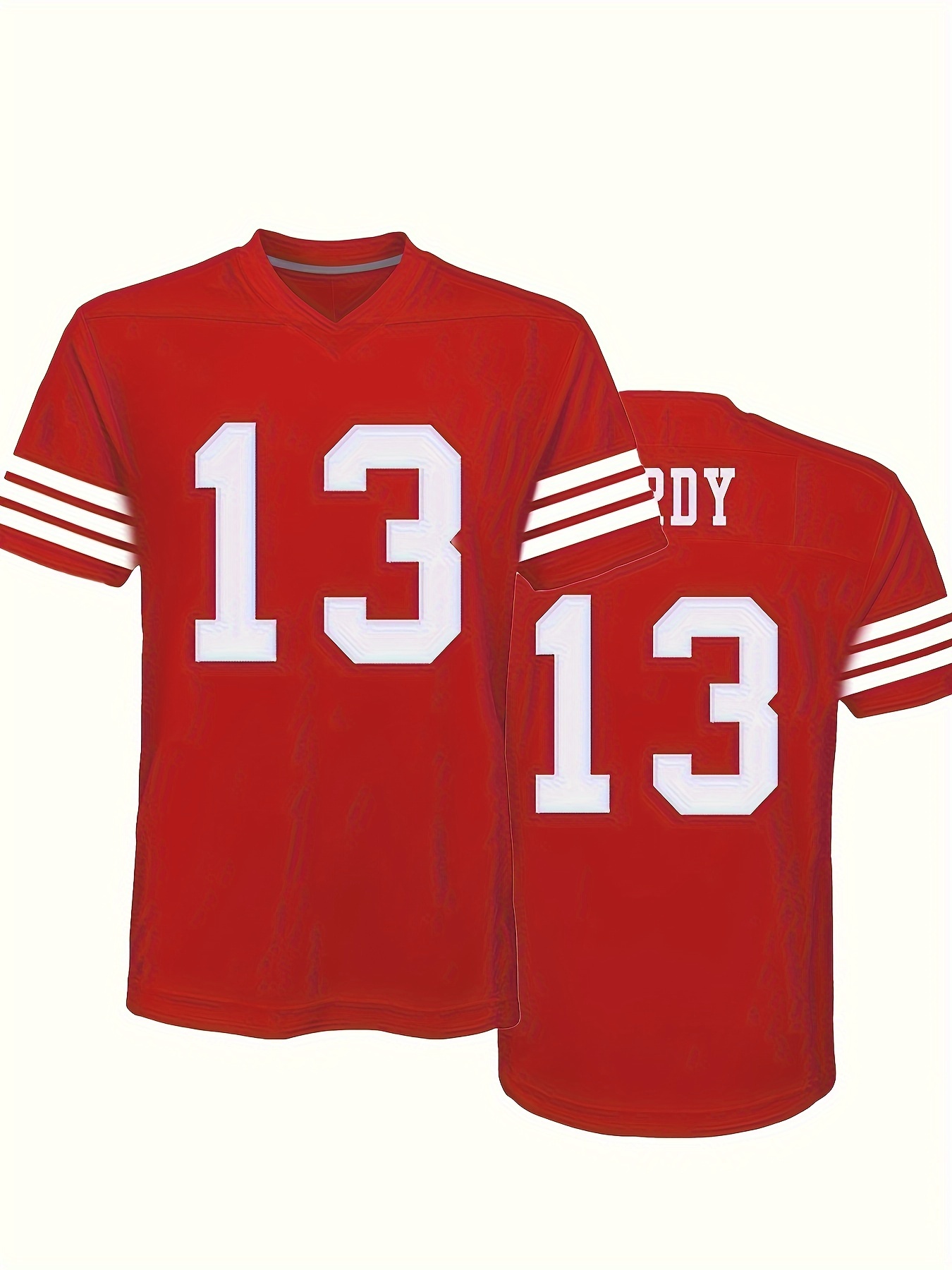 Men's # 13 American Red Football Jersey, V-neck Short-sleeve Uniform, Party Training Game Red Shirt, Breathable Football Jersey