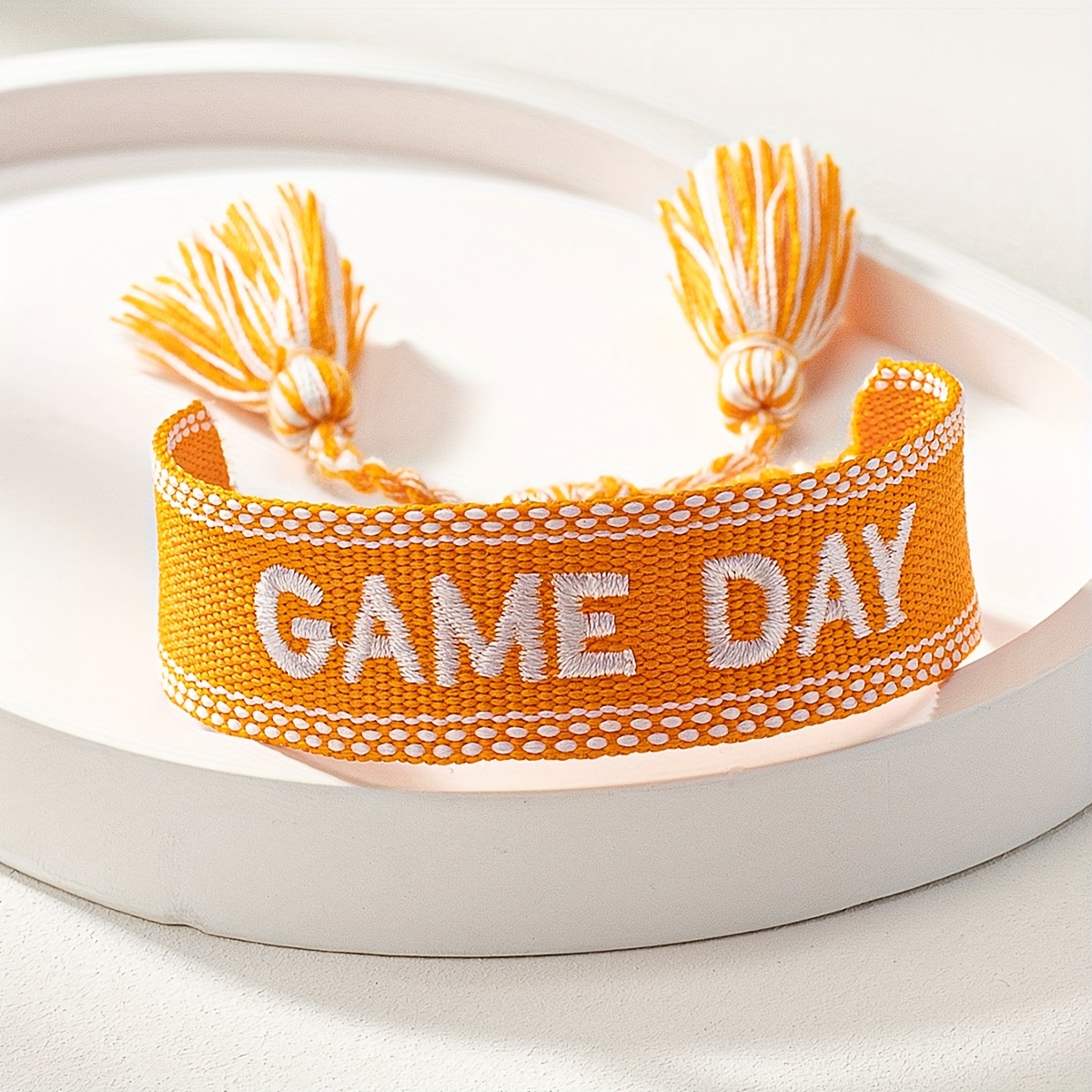 American Football Bracelet with Boho Tassel Decor Embroidered GAME DAY