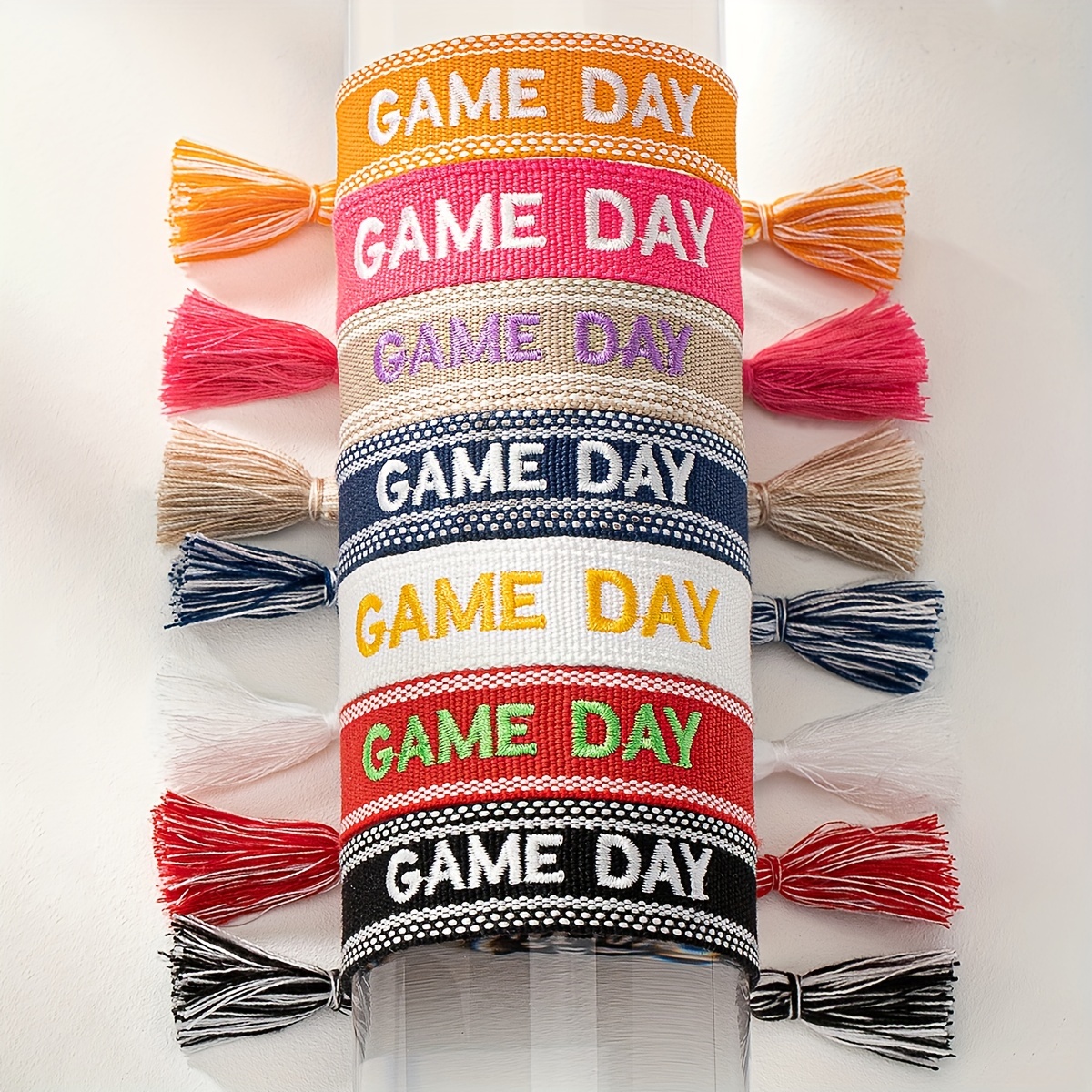 American Football Bracelet with Boho Tassel Decor Embroidered GAME DAY